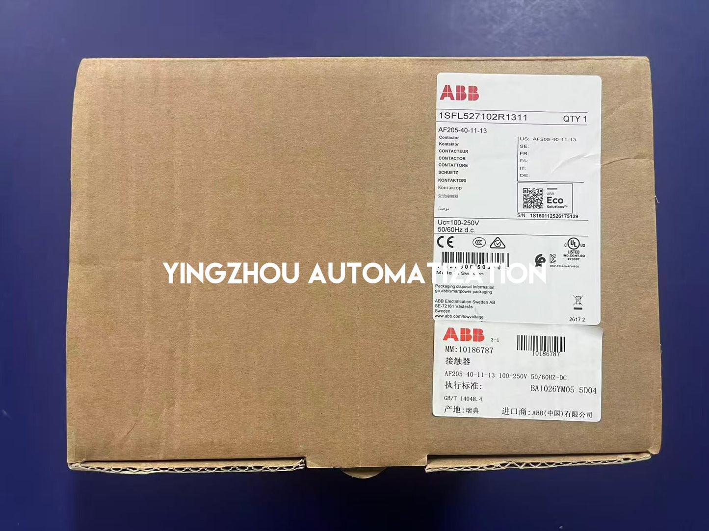 ABB 1SFL527102R1311 | AF205-40-11-13 Contactor | 4-Pole 205A | 100-250V AC/DC Coil | Heavy-Duty Industrial Motor Starter | Brand New Original-YingZhou Automatization