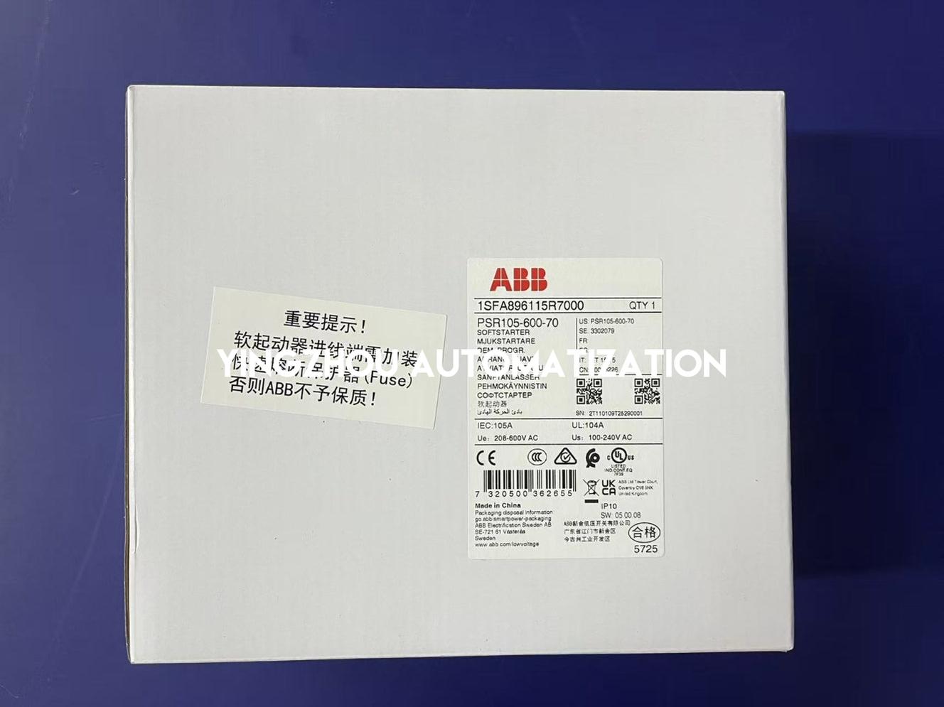 ABB PSR105-600-70 Softstarter | 1SFA896109R7000 | 55 kW / 400V | 105A | 200-600V AC | Brand New Original-YingZhou Automatization