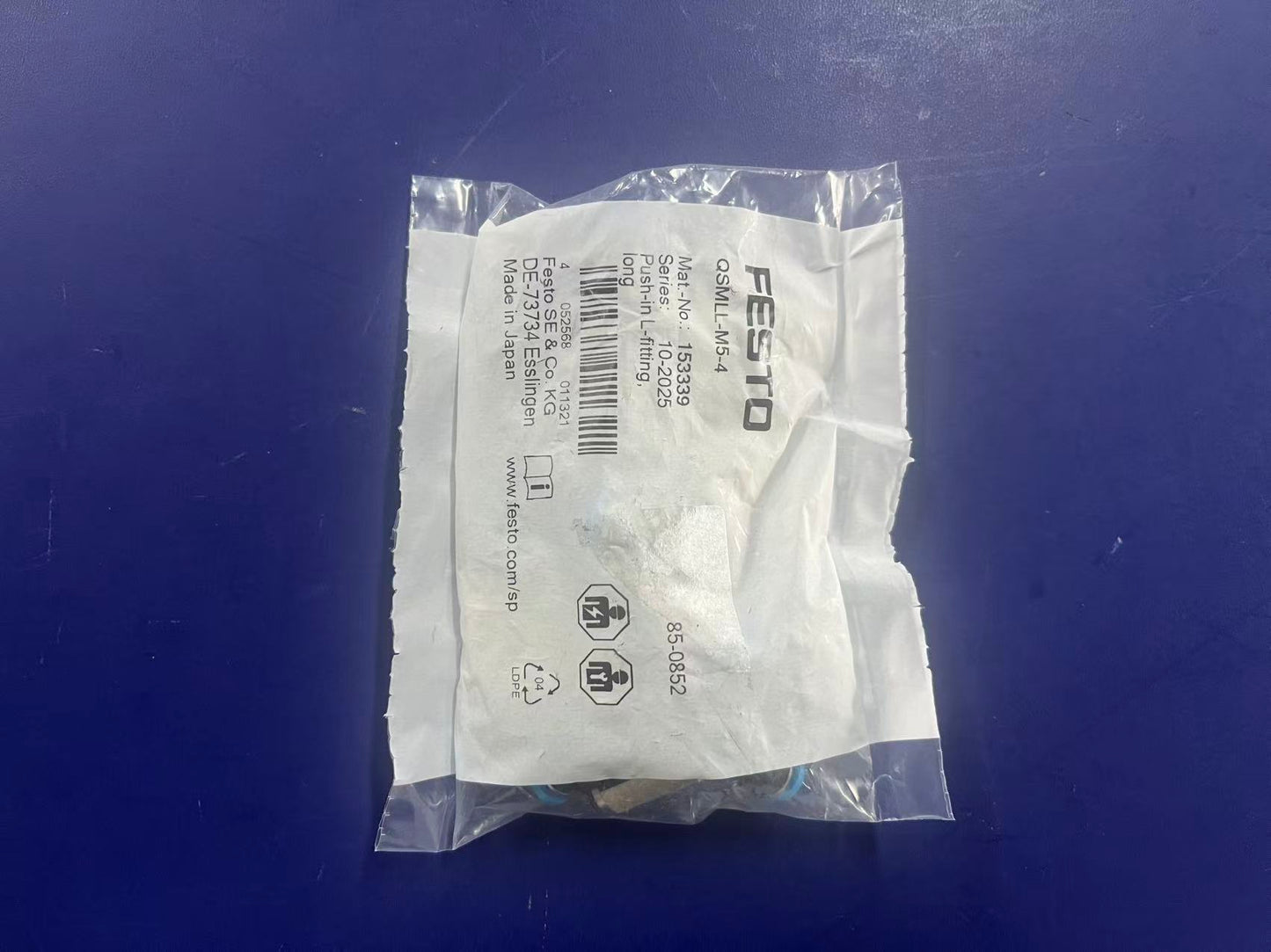 FESTO QSMLL-M5-4 Fitting | 153339 L-Swivel Push-In Fitting M5 Thread to 4mm Tubing | Brand New Original