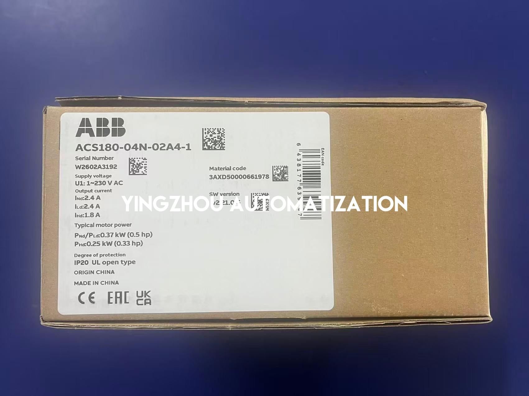 ABB ACS180-04N-02A4-1 | Machine Control Drive | 0.37 kW (0.5 HP) | 200-240V | 1-Phase | Compact VFD | Brand New Original-YingZhou Automatization