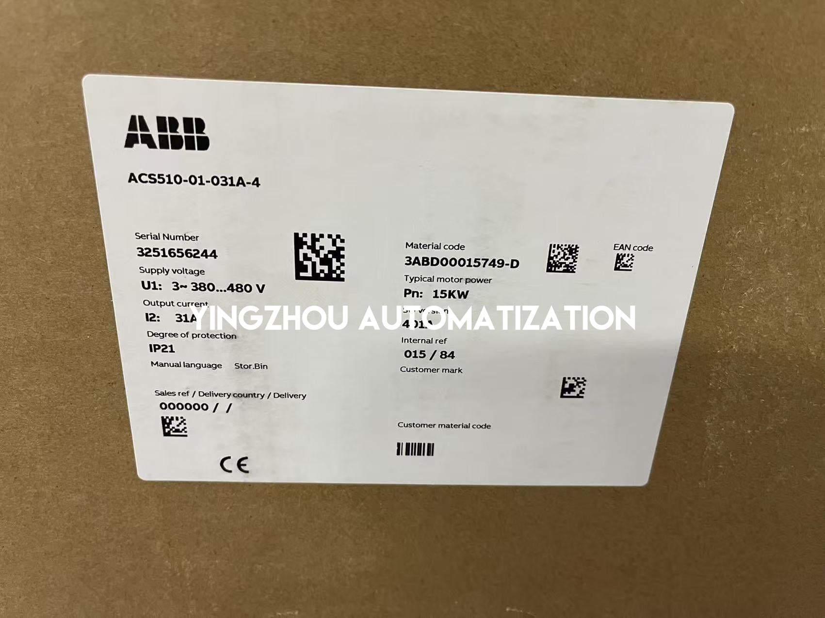 ABB ACS510-01-031A-4 Variable Frequency Drive | 15kW (20HP), 31A, 480V 3-Phase VFD-YingZhou Automatization