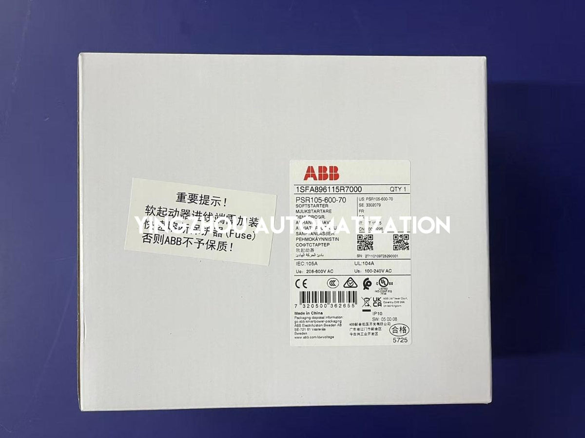 ABB PSR105-600-70 PSR Series 105A 55kW 208-600V AC Compact Softstarter with Built-in Bypass-YingZhou Automatization