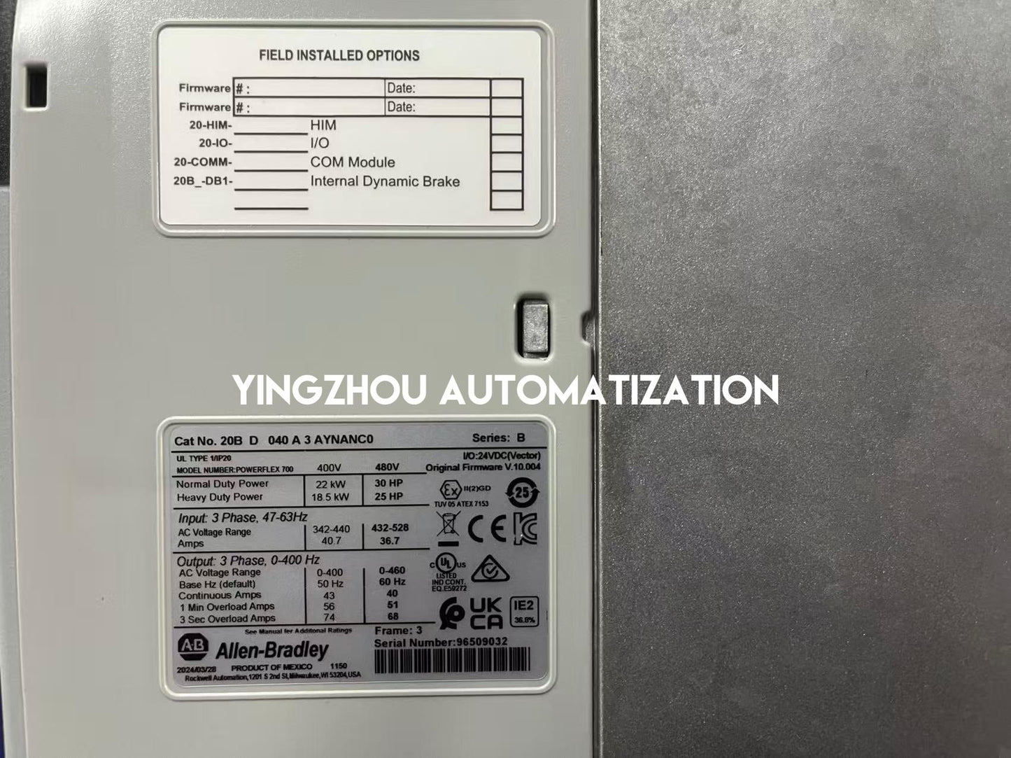 Allen-Bradley 20BD040A0AYNANC0 PowerFlex 700 AC Drive | 22kW 30HP 480V 40A | IP20 NEMA/UL Type 1 | Brand New Original-YingZhou Automatization