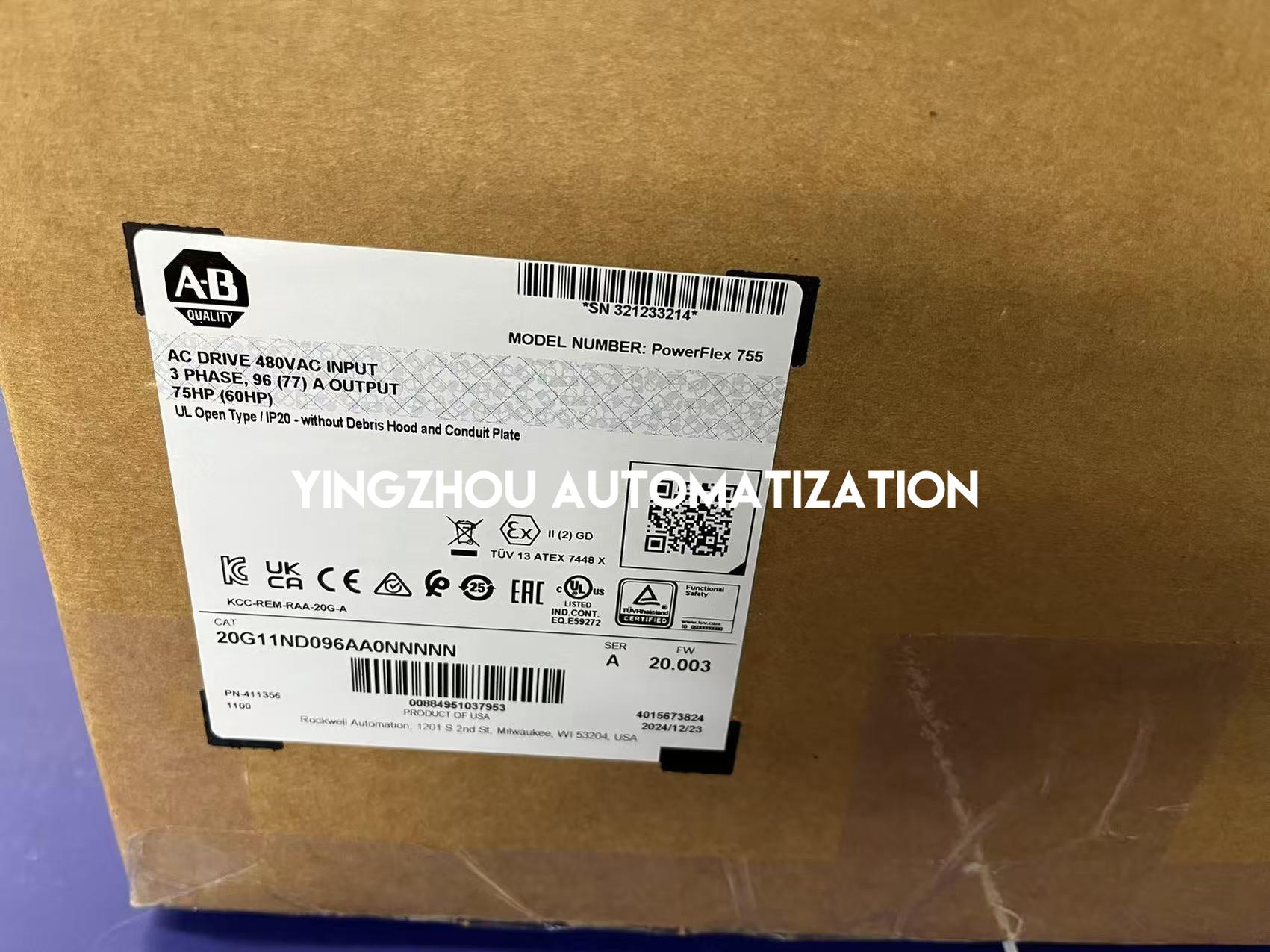 Allen-Bradley 20G11ND096AA0NNNNN PowerFlex 755 VFD | 75 HP, 480V AC, Frame 5-YingZhou Automatization