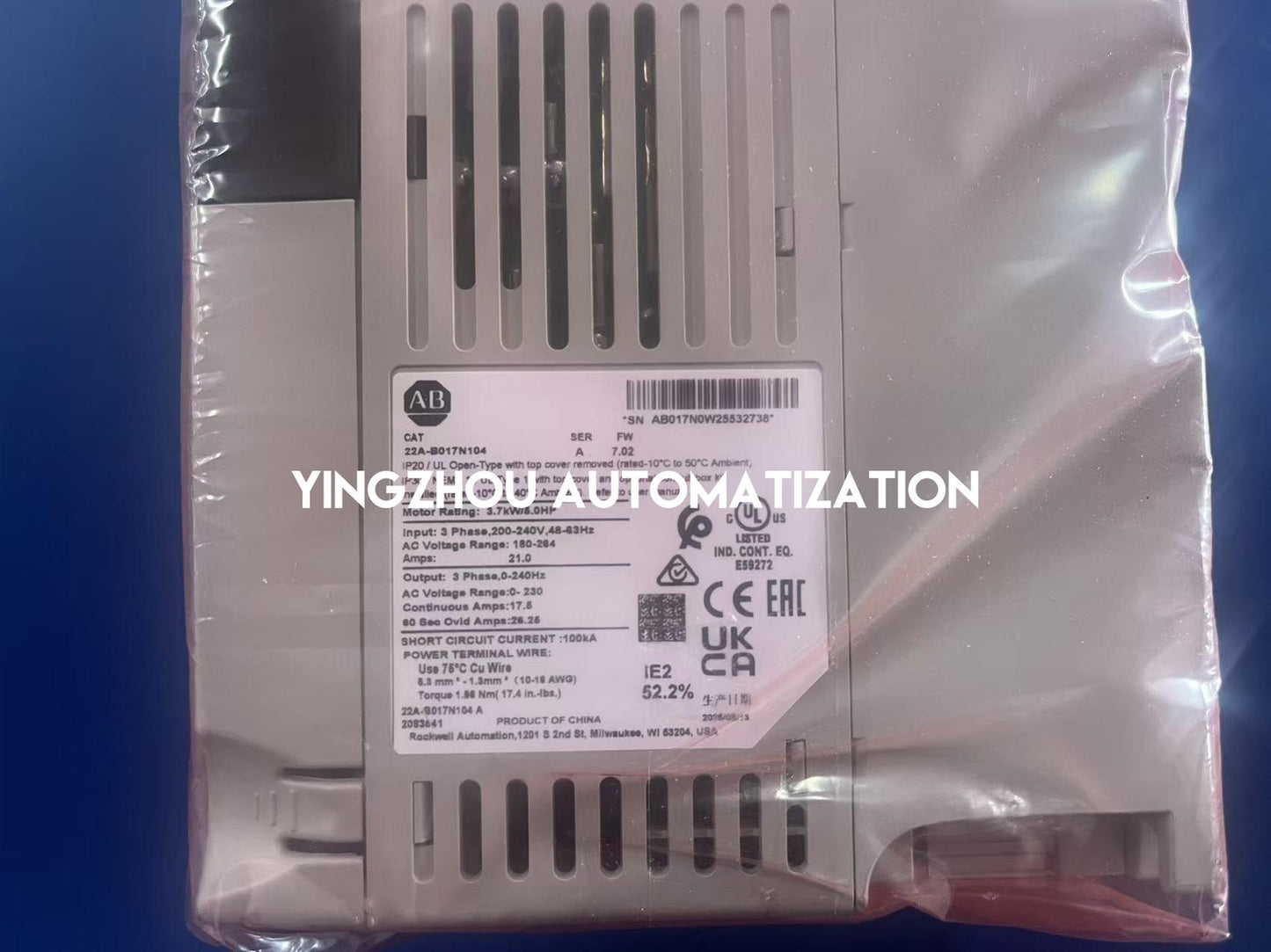 Allen-Bradley 22A-B017N104 PowerFlex 4 AC Drive | 3.7kW 5HP 240V 17A | IP20 NEMA/UL Open Type | Brand New Original-YingZhou Automatization