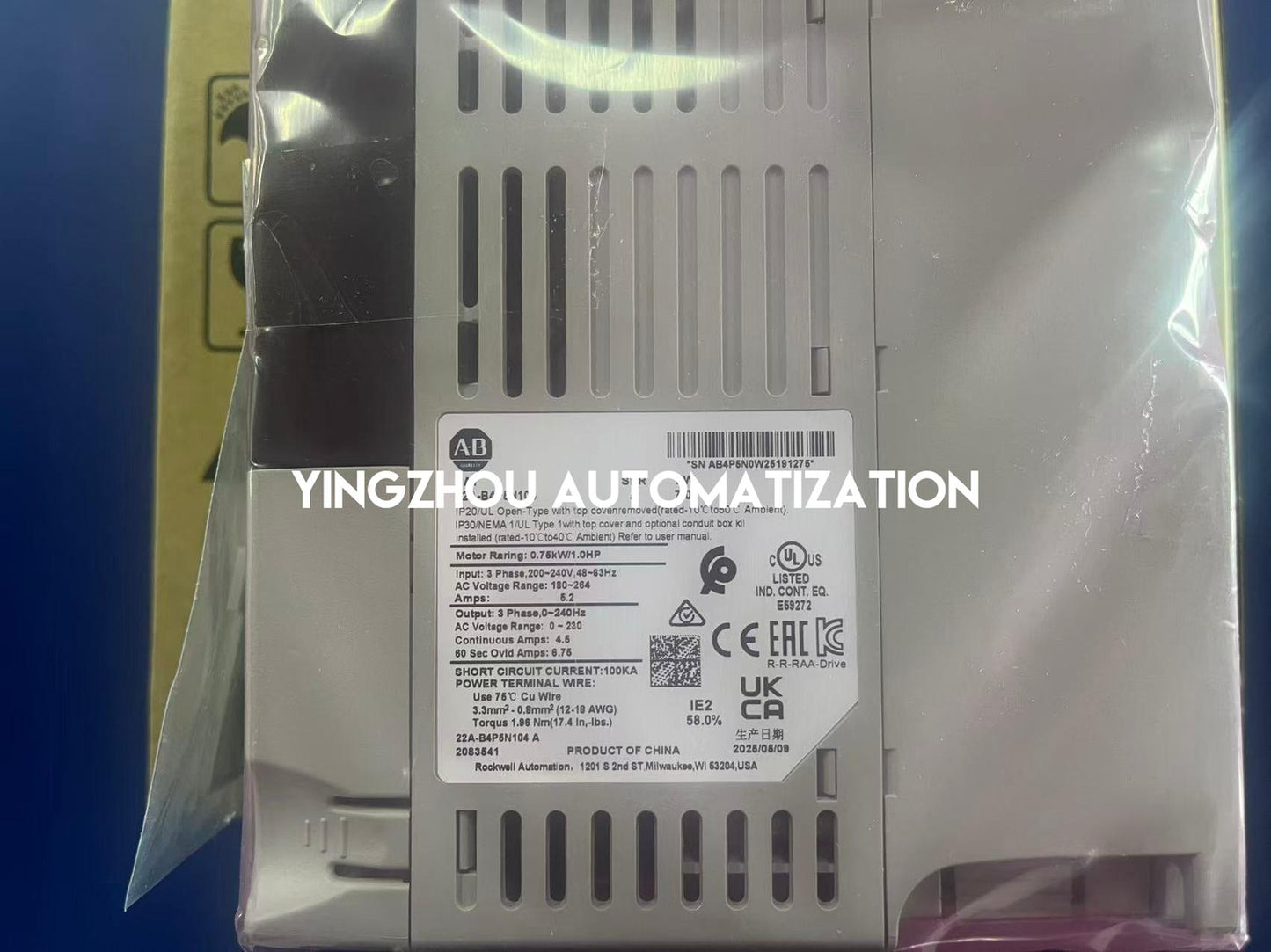 Allen-Bradley 22A-B4P5N104 PowerFlex 4 AC Drive | 0.75kW 1HP 240V 4.5A | IP20 NEMA/UL Open Type | Brand New Original-YingZhou Automatization