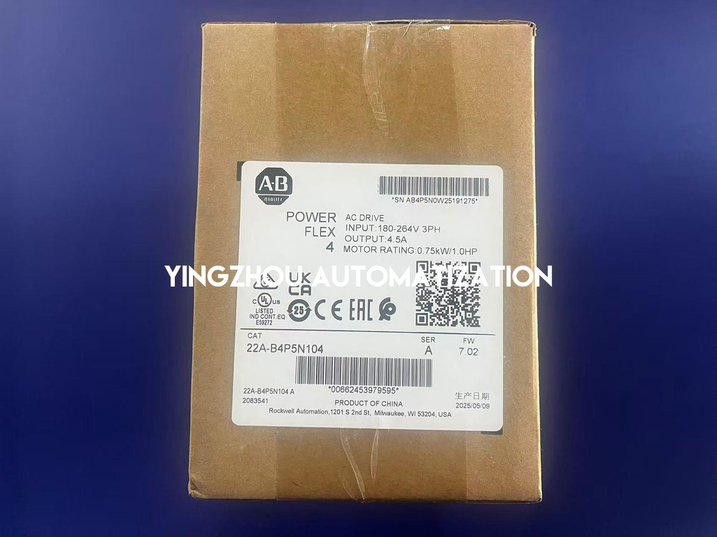 Allen-Bradley 22A-B4P5N104 PowerFlex 4 AC Drive | 0.75kW 1HP 240V 4.5A | IP20 NEMA/UL Open Type | Brand New Original-YingZhou Automatization