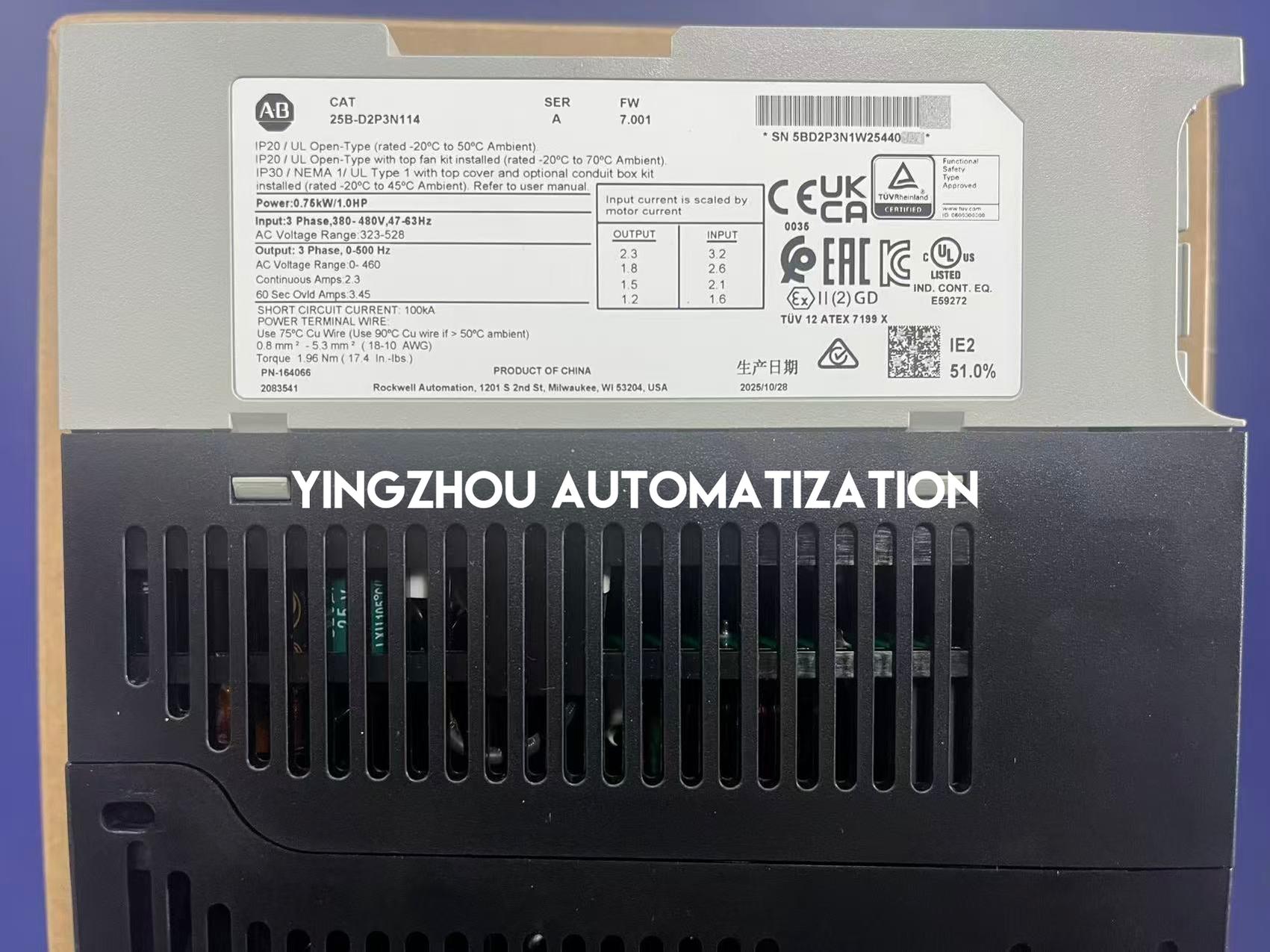 Allen-Bradley 25B-D2P3N114 PowerFlex 525 Inverter Drive | 0.75kW 1HP 2.3A | 3-Phase 400V | Brand New Original-YingZhou Automatization