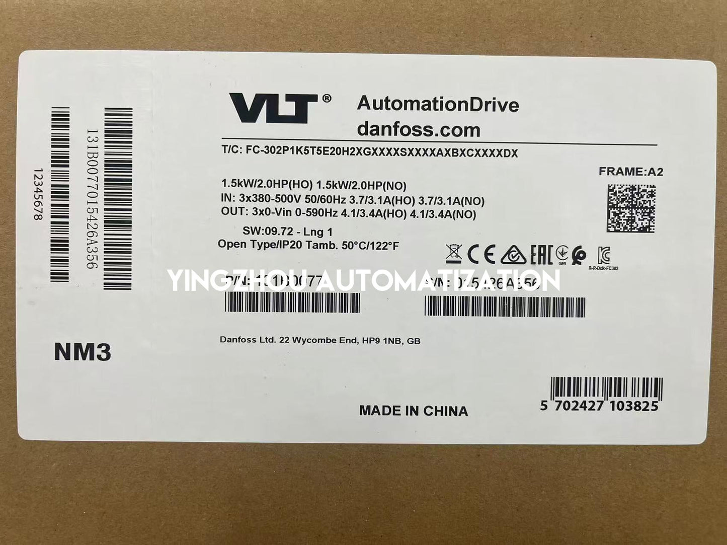 Danfoss 131B0077 FC-302P1K5T5E20H2XGXXXXSXXXXAXBXCXXXXDX VLT HVAC Drive | 1.5kW 380-500V Frequency Inverter | Brand New Original-YingZhou Automatization
