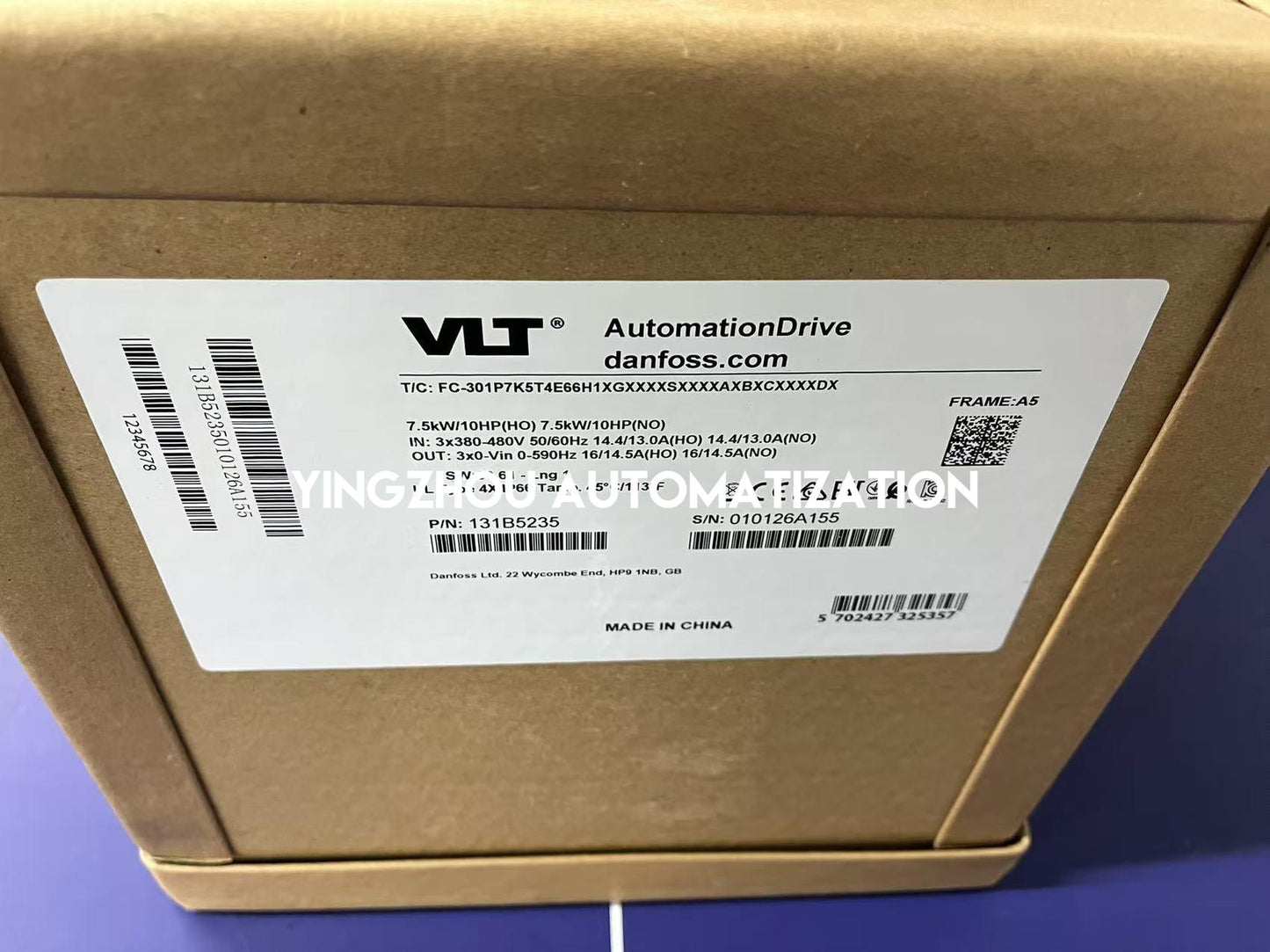 Danfoss 131B5235 FC-301P7K5T4E66H1XGXXXXSXXXXAXBXCXXXXDX VLT AutomationDrive | 7.5kW 380-480V Frequency Inverter | Brand New Original-YingZhou Automatization