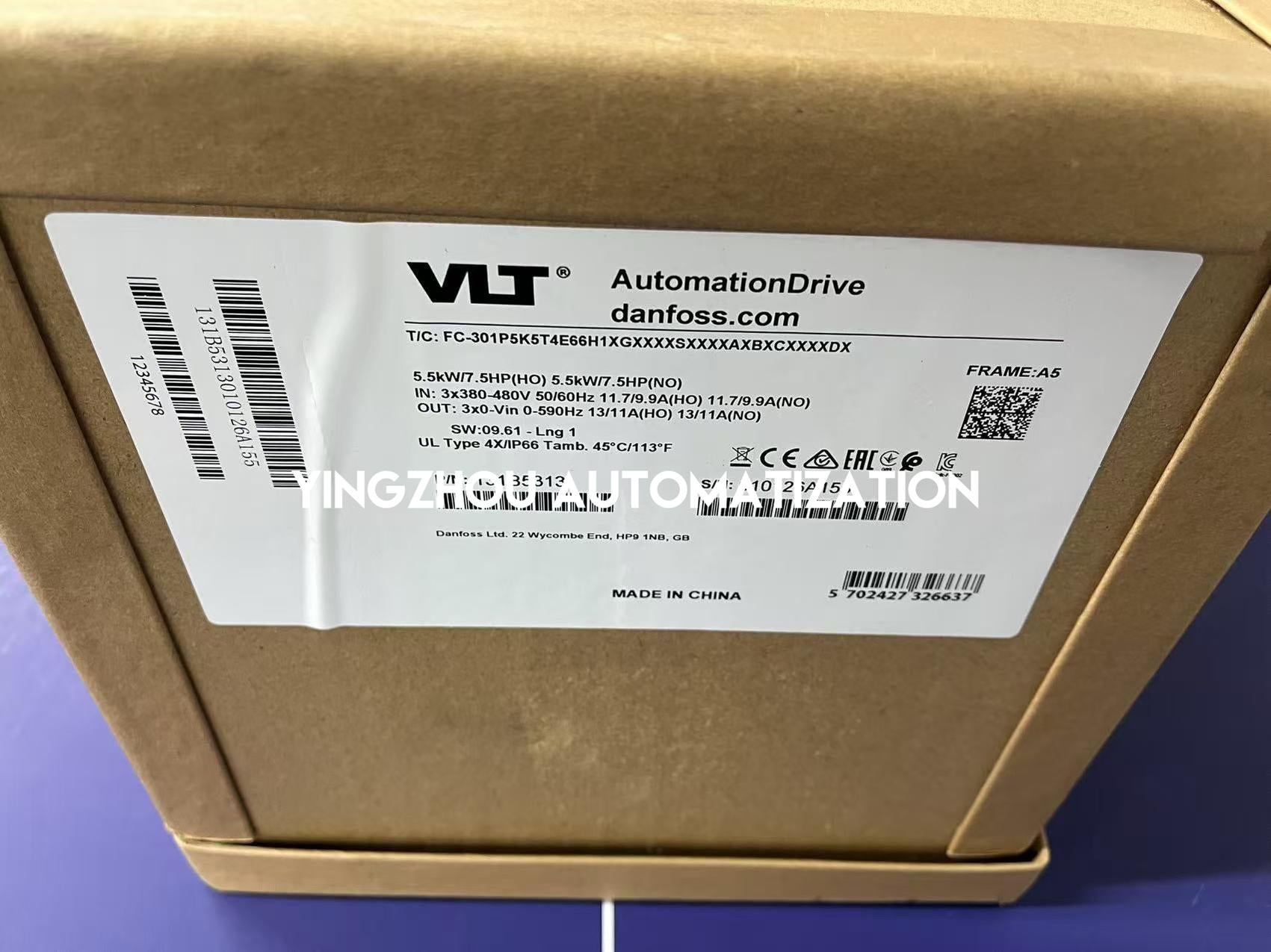 Danfoss 131B5313 Frequency Inverter VLT AutomationDrive FC-301P5K5T4E66H1XGXXXXSXXXXAXBXCXXXXDX 5.5KW/7.5HP 3phase 380-480VAC VFD-YingZhou Automatization