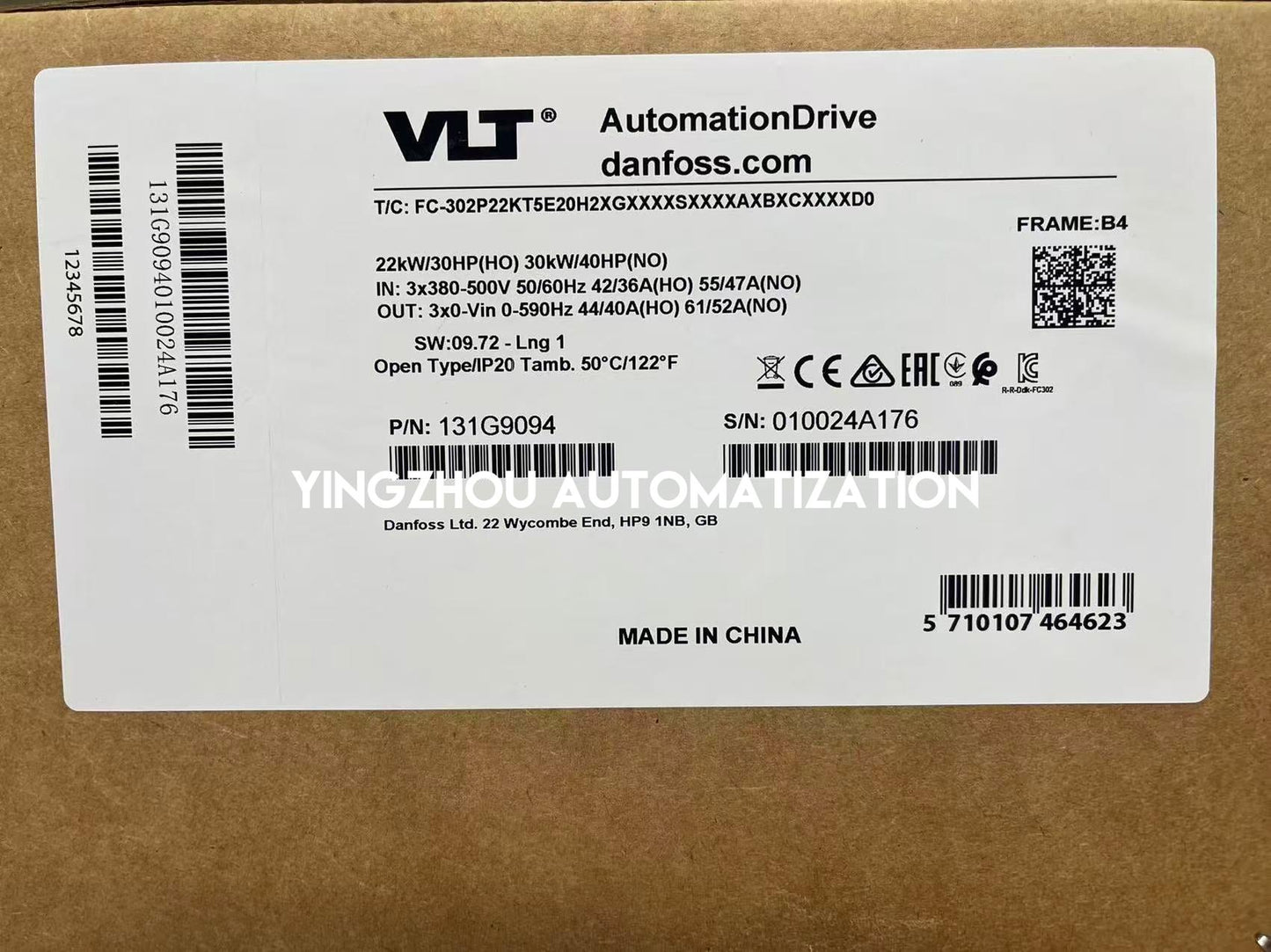Danfoss 131G9094 FC-302P22KT5E20H2XGXXXXSXXXXAXBXCXXXXD0 VLT AutomationDrive | 22kW 380-500V Frequency Inverter | Brand New Original-YingZhou Automatization