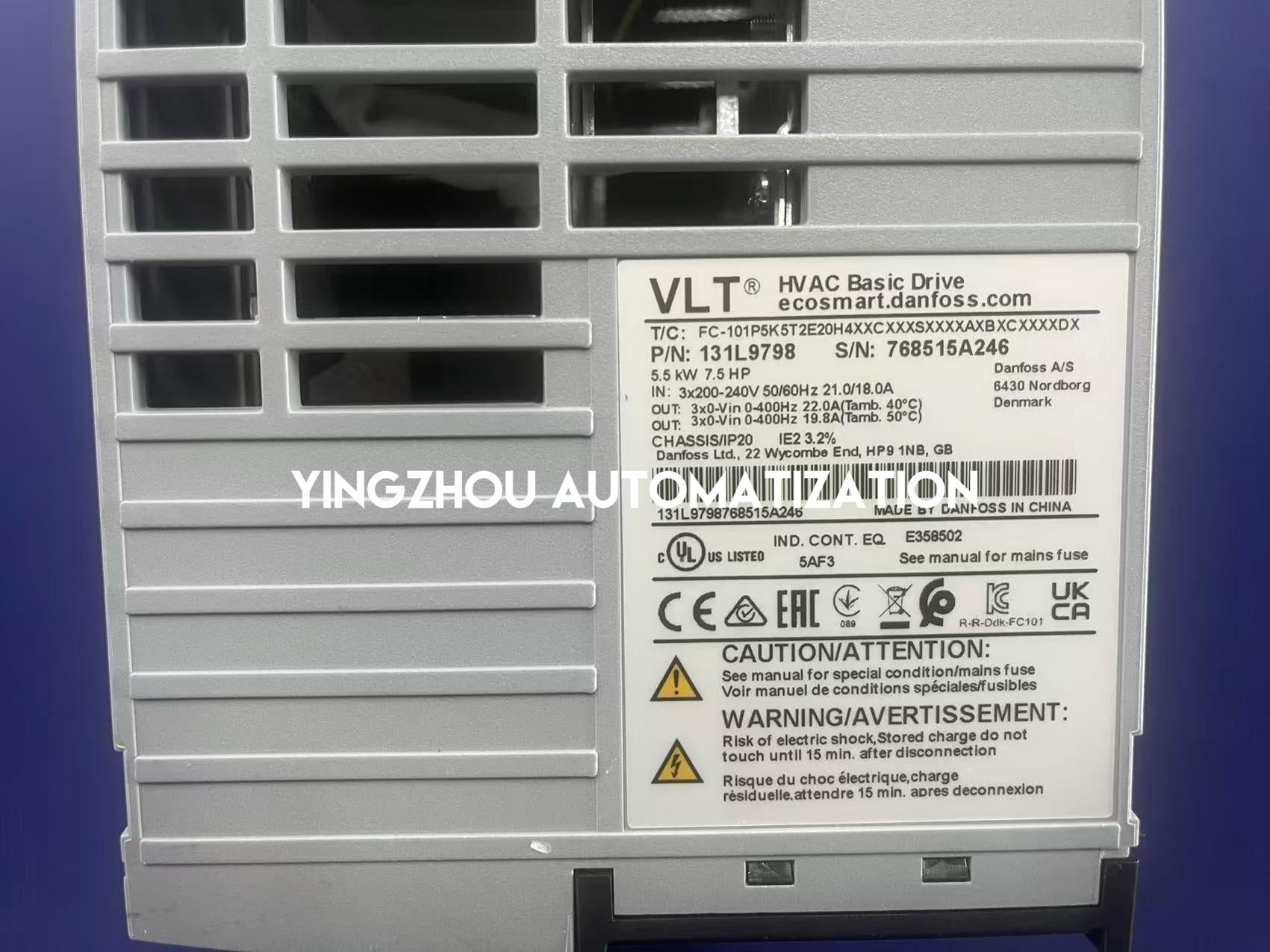 Danfoss 131L9798 FC-101P5K5T2E20H4XXCXXXSXXXXAXBXCXXXXDX VLT HVAC Drive | 5.5kW 200-240V Frequency Inverter | Brand New Original-YingZhou Automatization