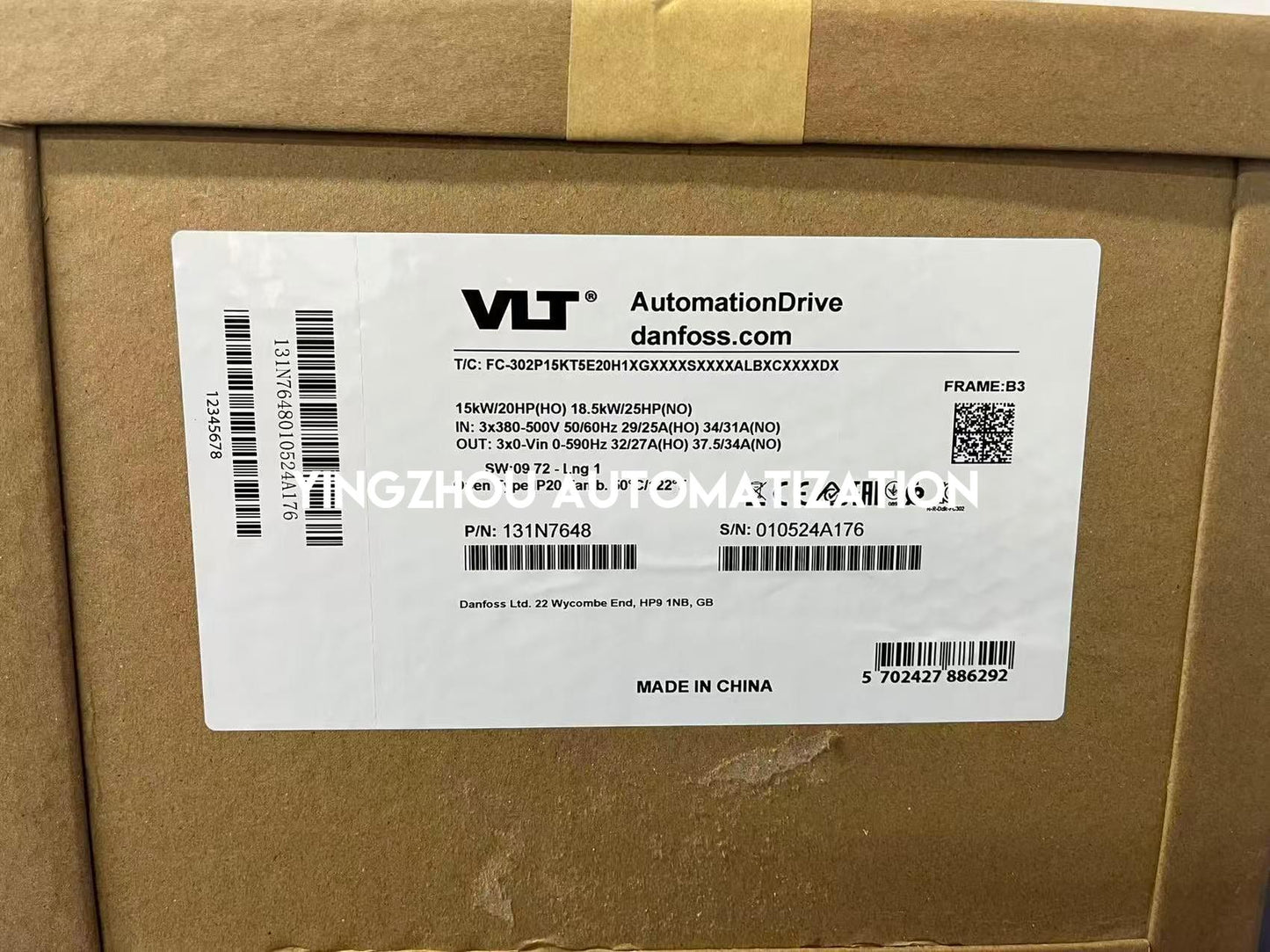 Danfoss 131N7648 FC-302P15KT5E20H1XGXXXXSXXXXALBXCXXXXDX VLT AutomationDrive | 15kW 380-500V Frequency Inverter | Brand New Original-YingZhou Automatization