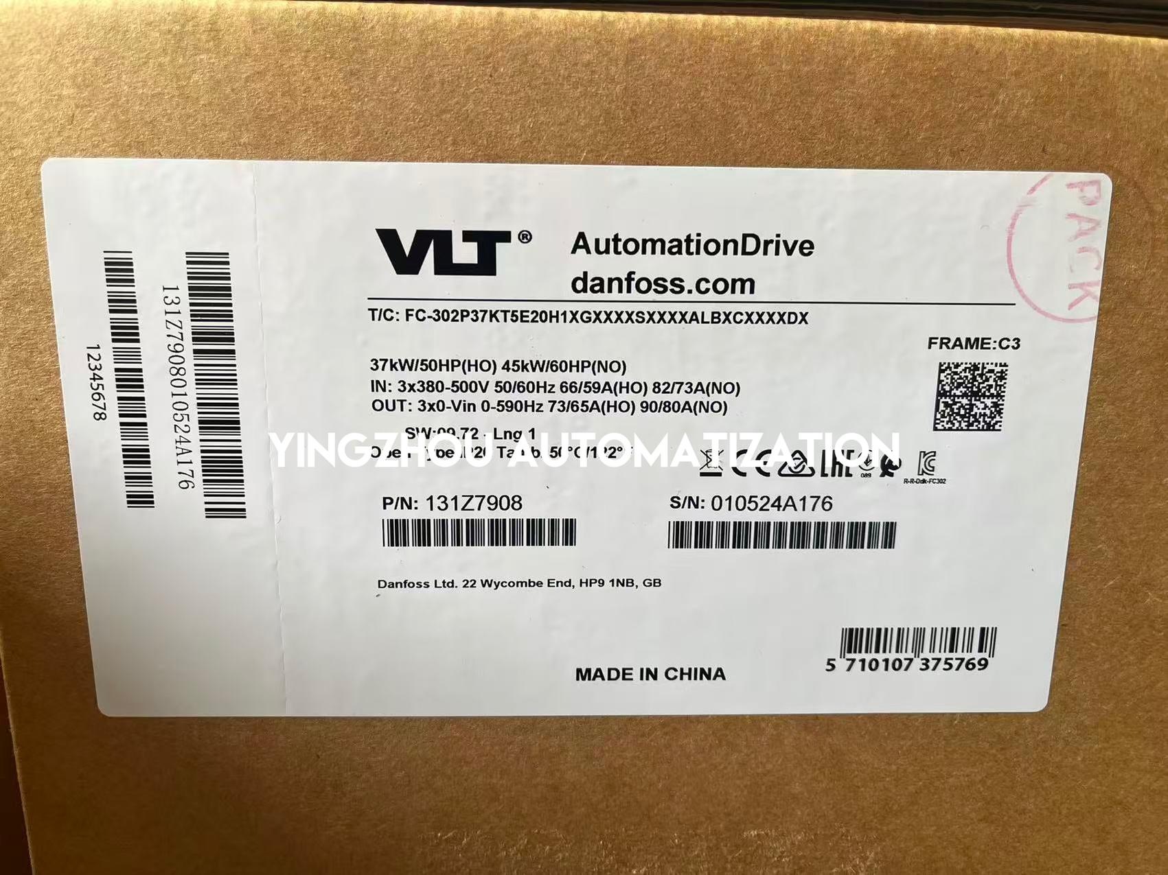 Danfoss 131Z7908 FC-302P37KT5E20H1XGXXXXSXXXXALBXCXXXXDX VLT AutomationDrive | 37kW 380-500V Frequency Inverter | Brand New Original-YingZhou Automatization