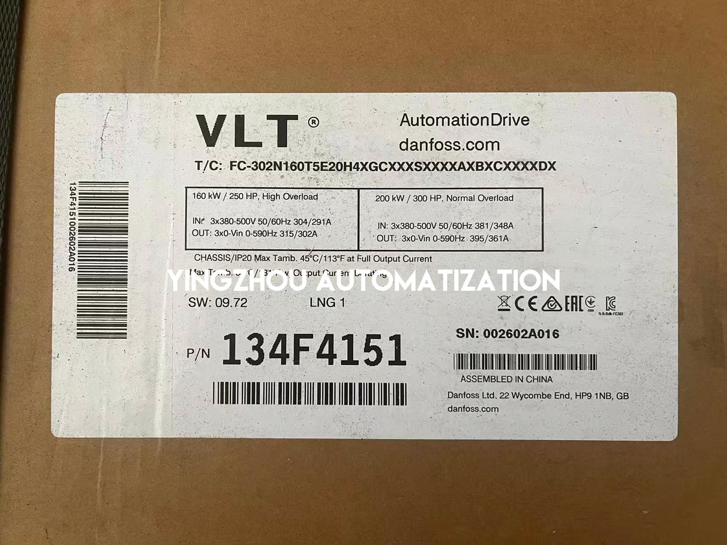 Danfoss 134F4151 FC-302N160T5E20H4XGCXXXSXXXXAXBXCXXXXDX VLT AutomationDrive | 160kW 380-500V Frequency Inverter | Brand New Original-YingZhou Automatization