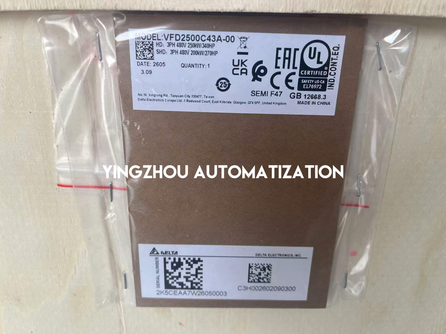 Delta VFD2500C43A-00 C2000 Series AC Frequency Inverter | 335HP 250kW 380V Heavy Duty Vector Drive | Brand New Original-YingZhou Automatization