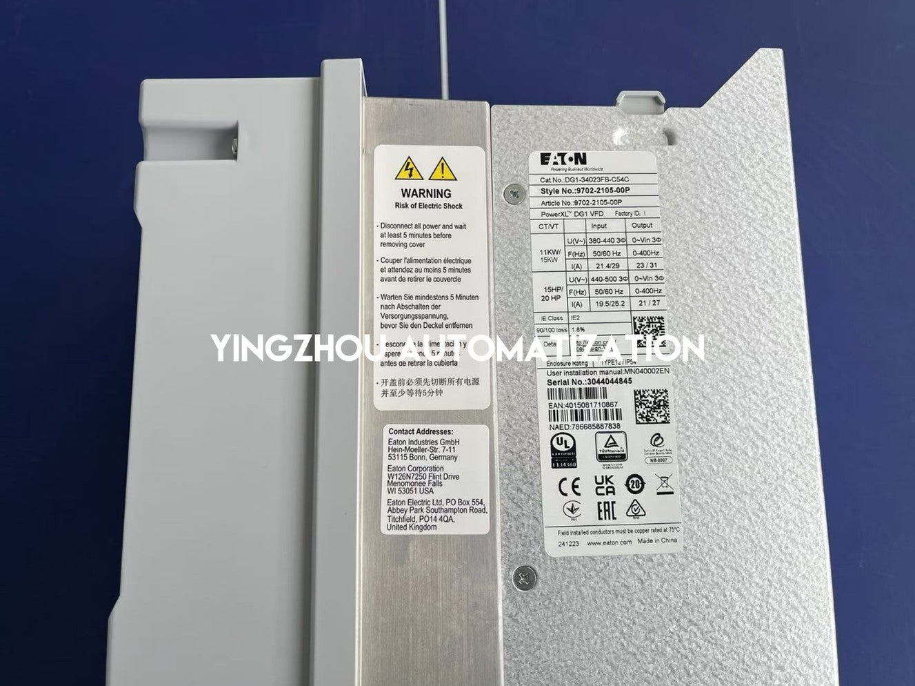 Eaton PowerXL DG1 VFD DG1-34023FB-C54C | 3-Phase 480V, 15HP (11kW), IP54/Type 12-YingZhou Automatization