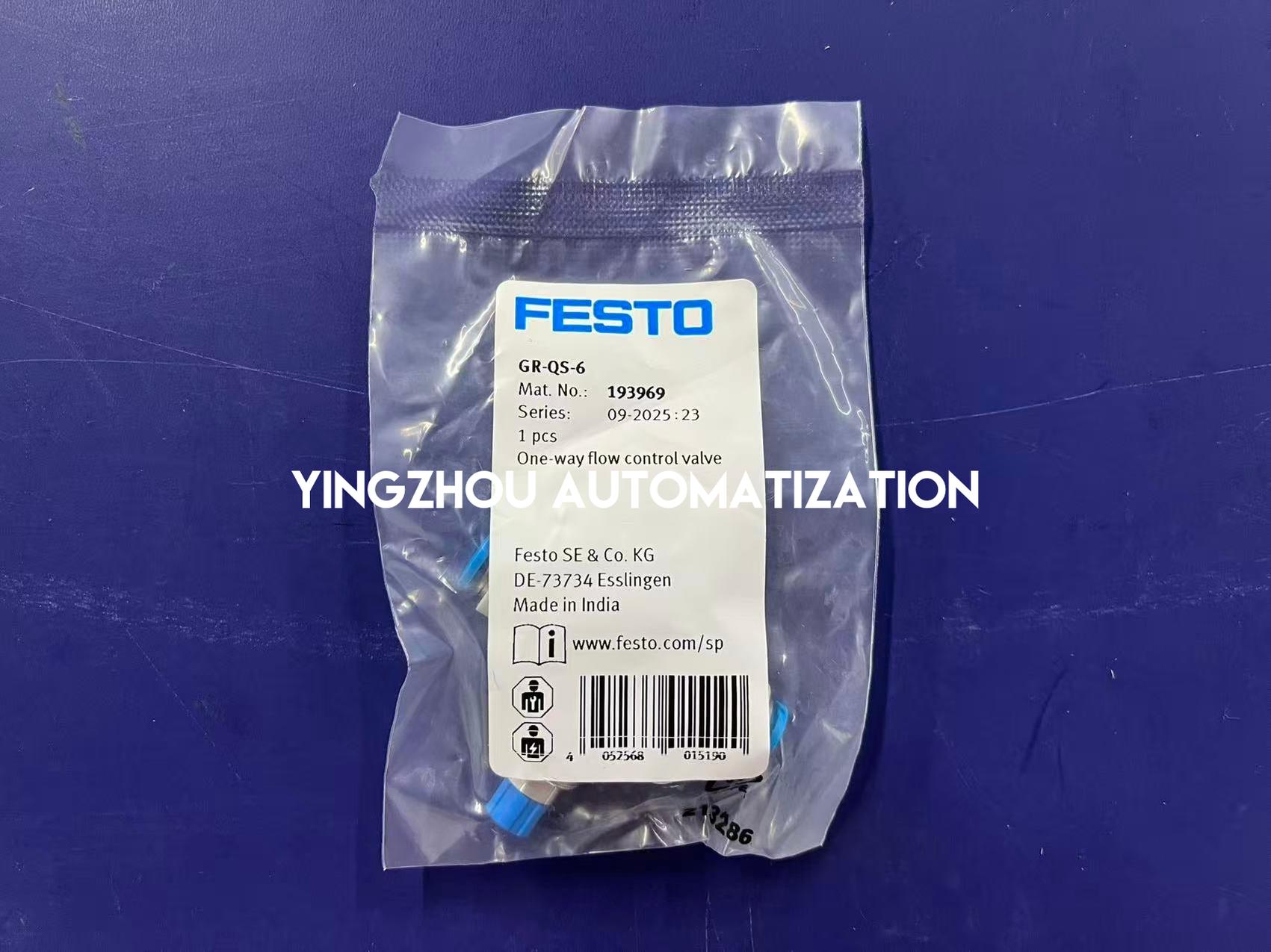 Festo 193969 GR-QS-6 One-Way Flow Control Valve | 6mm Push-In | Inline-YingZhou Automatization