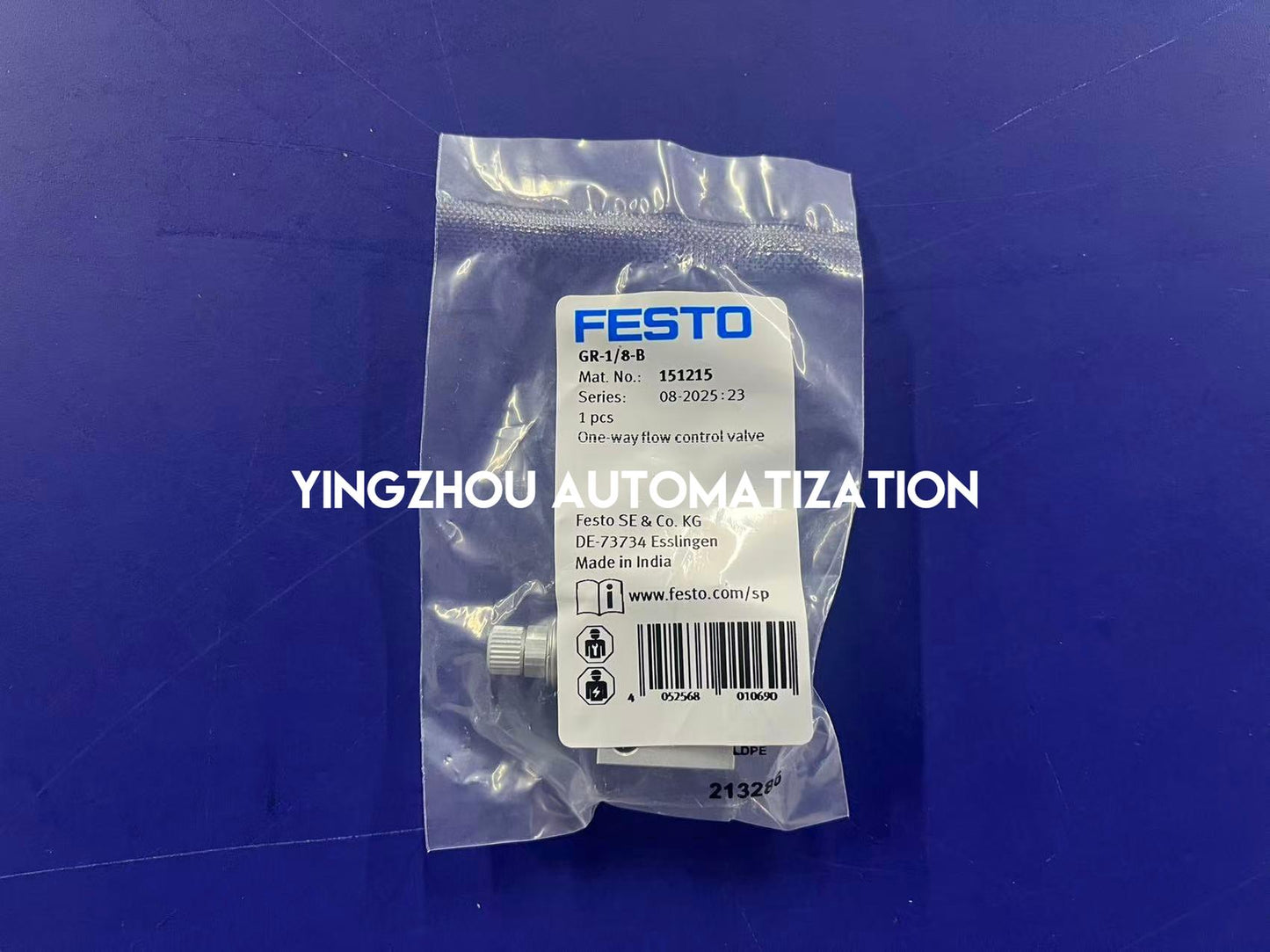 Festo GR-1/8-B One-Way Flow Control Valve | 151215 | G1/8" Thread Throttle Check Valve | Pneumatic Speed Regulator | Brand New Original-YingZhou Automatization