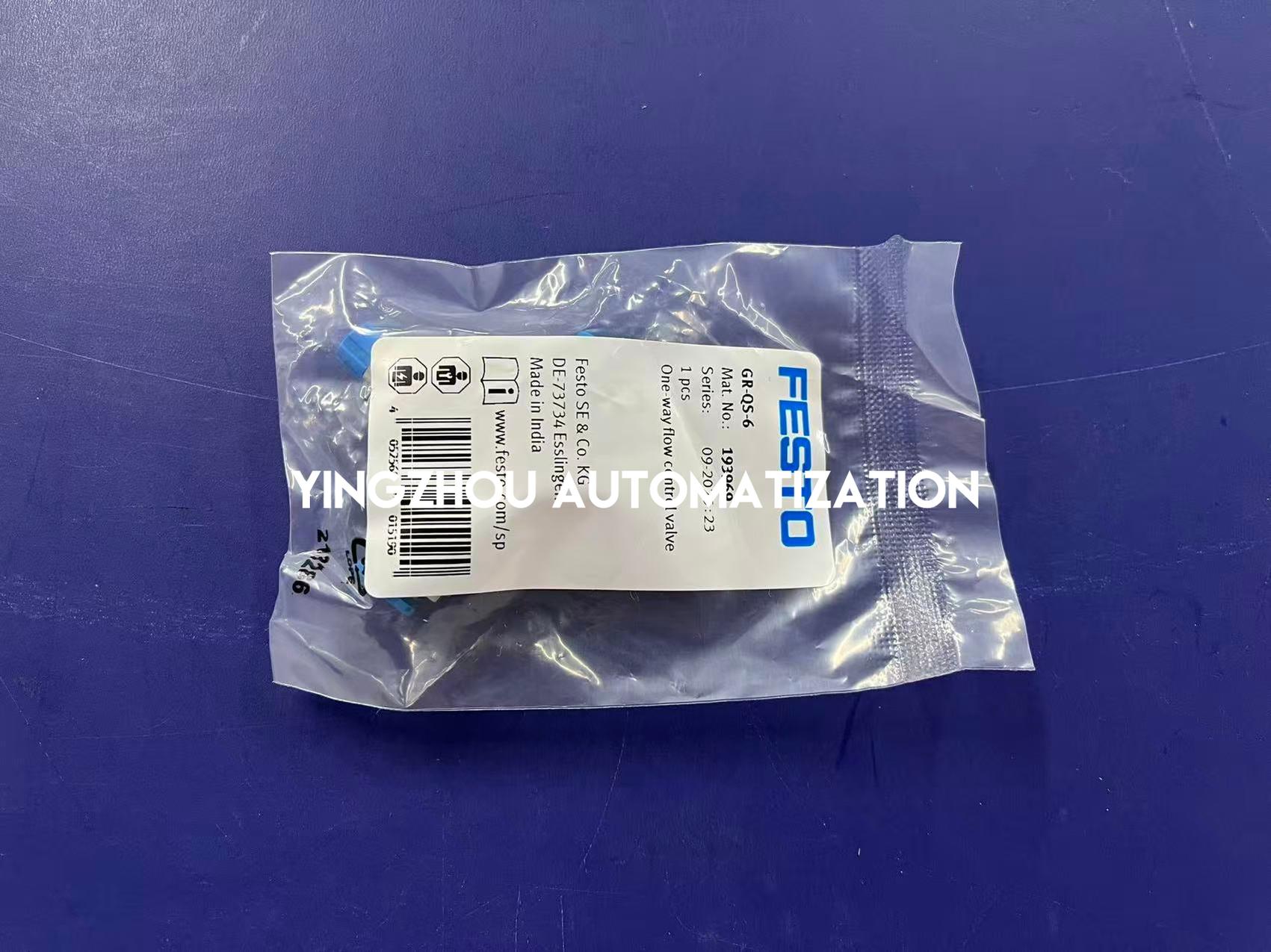 Festo GR-QS-6 One-Way Flow Control Valve | 193969 | 6 mm OD Tubing | Push-in Pneumatic Regulator | Brand New Original-YingZhou Automatization