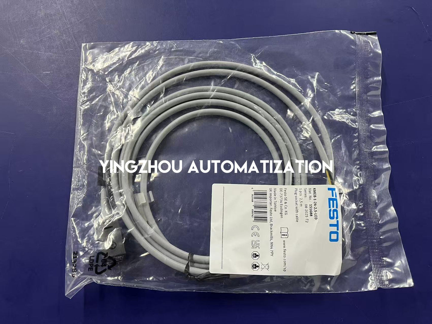 Festo KMEB-1-24-2.5-LED Plug Socket | 151688 | 24V DC, 2.5m Cable, Integrated LED | Solenoid Valve Connector | Brand New Original-YingZhou Automatization