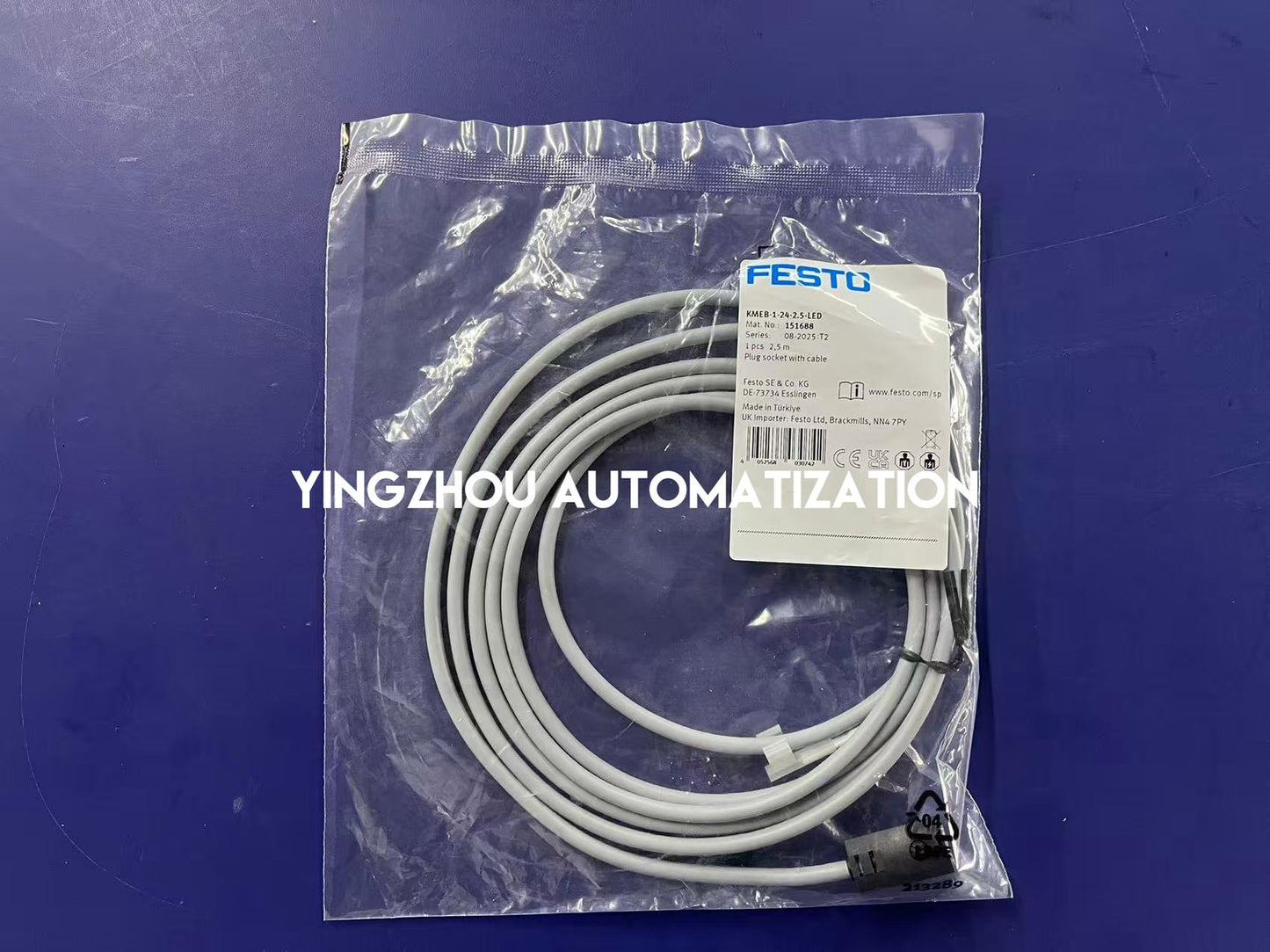 Festo KMEB-1-24-2.5-LED Plug Socket | 151688 | 24V DC, 2.5m Cable, Integrated LED | Solenoid Valve Connector | Brand New Original-YingZhou Automatization