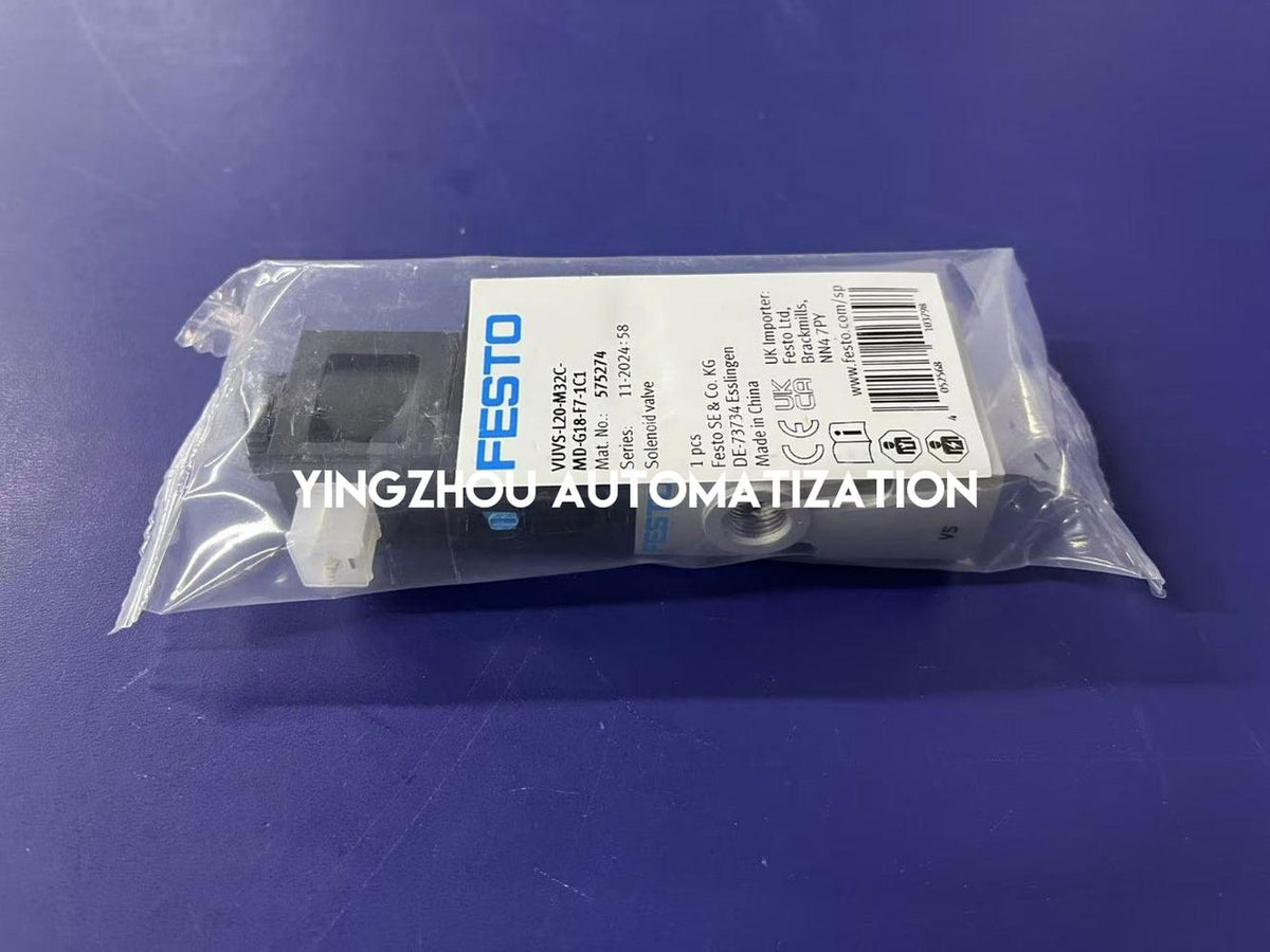 Festo VUVS-L20-M32C-MD-G18-F7-1C1 Solenoid Valve | 575274 | 3/2-way, G1/8" Ports | Robust Industrial Control | Brand New Original-YingZhou Automatization