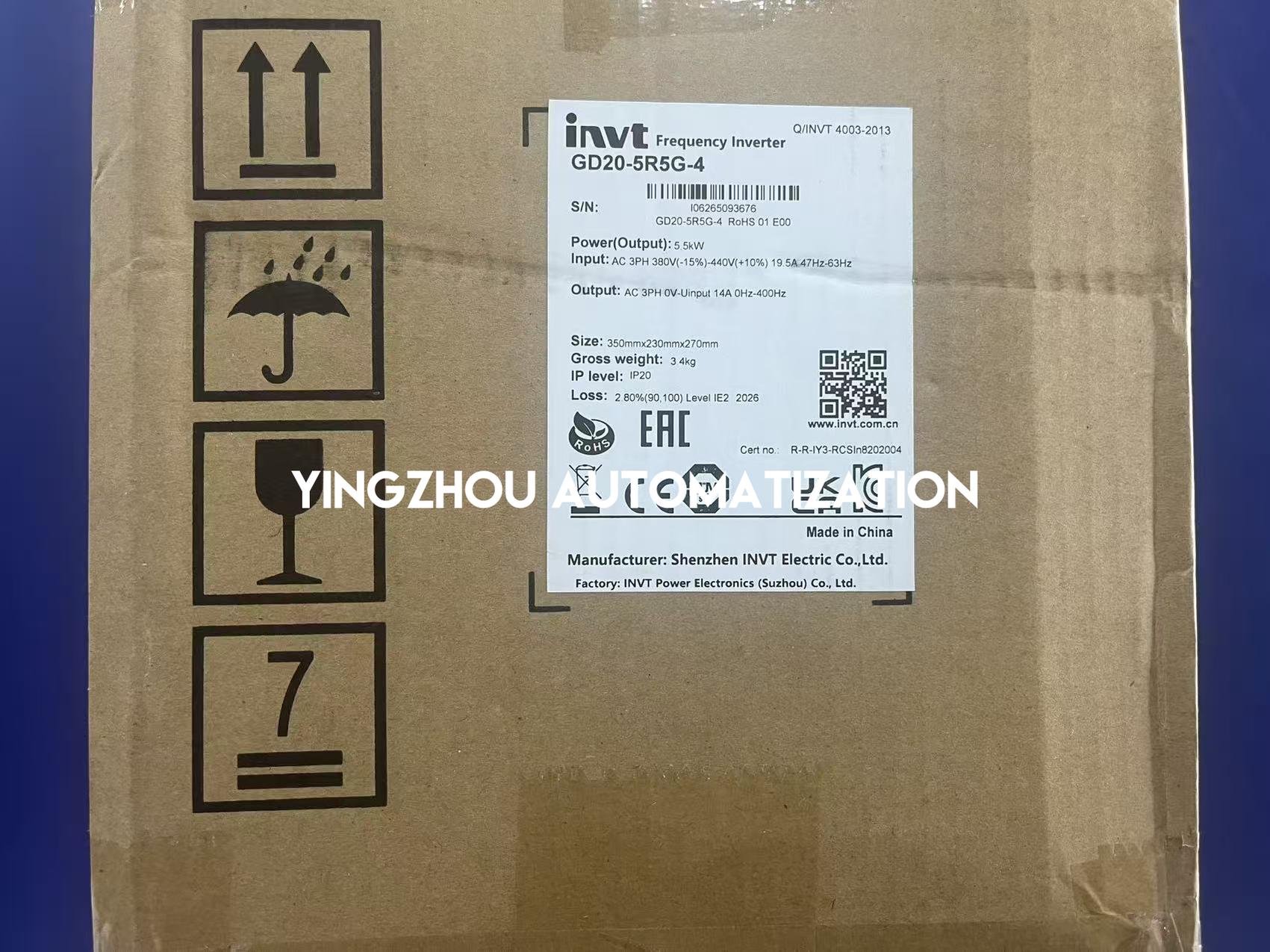 INVT Goodrive20 GD20-5R5G-4 VFD | 5.5kW, 400V, 3-Phase, Variable Frequency Drive | Brand New Original-YingZhou Automatization
