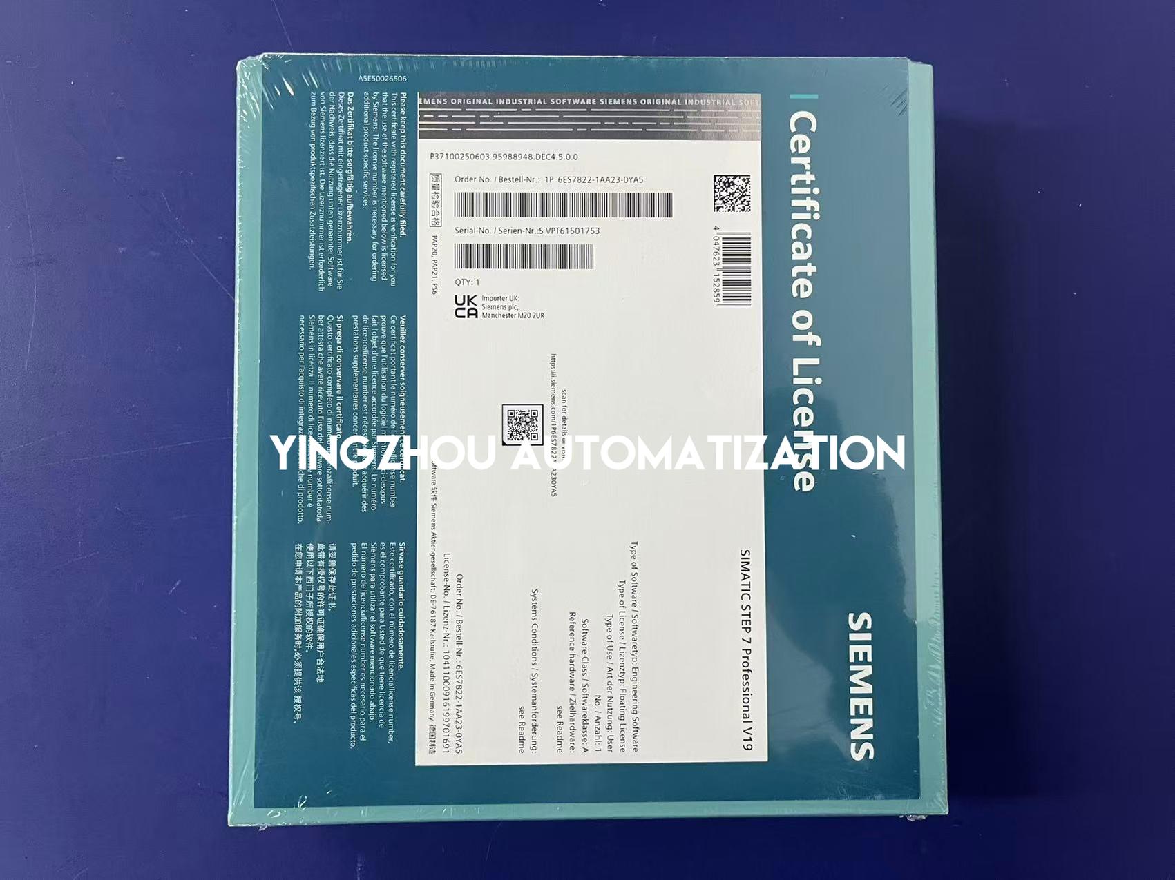 SIEMENS SIMATIC STEP 7 Professional V19 6ES7822-1AA24-0YE5-YingZhou Automatization