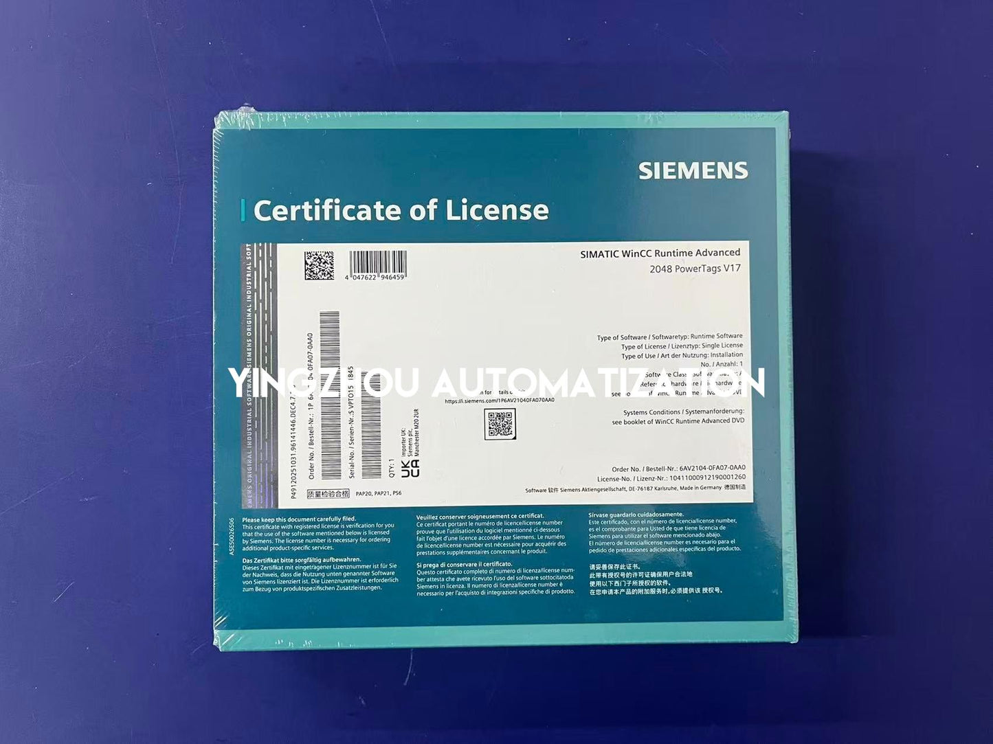SIEMENS SIMATIC WinCC Runtime Advanced 2048 PowerTags V17 6AV2104-0FA07-0AA0-YingZhou Automatization