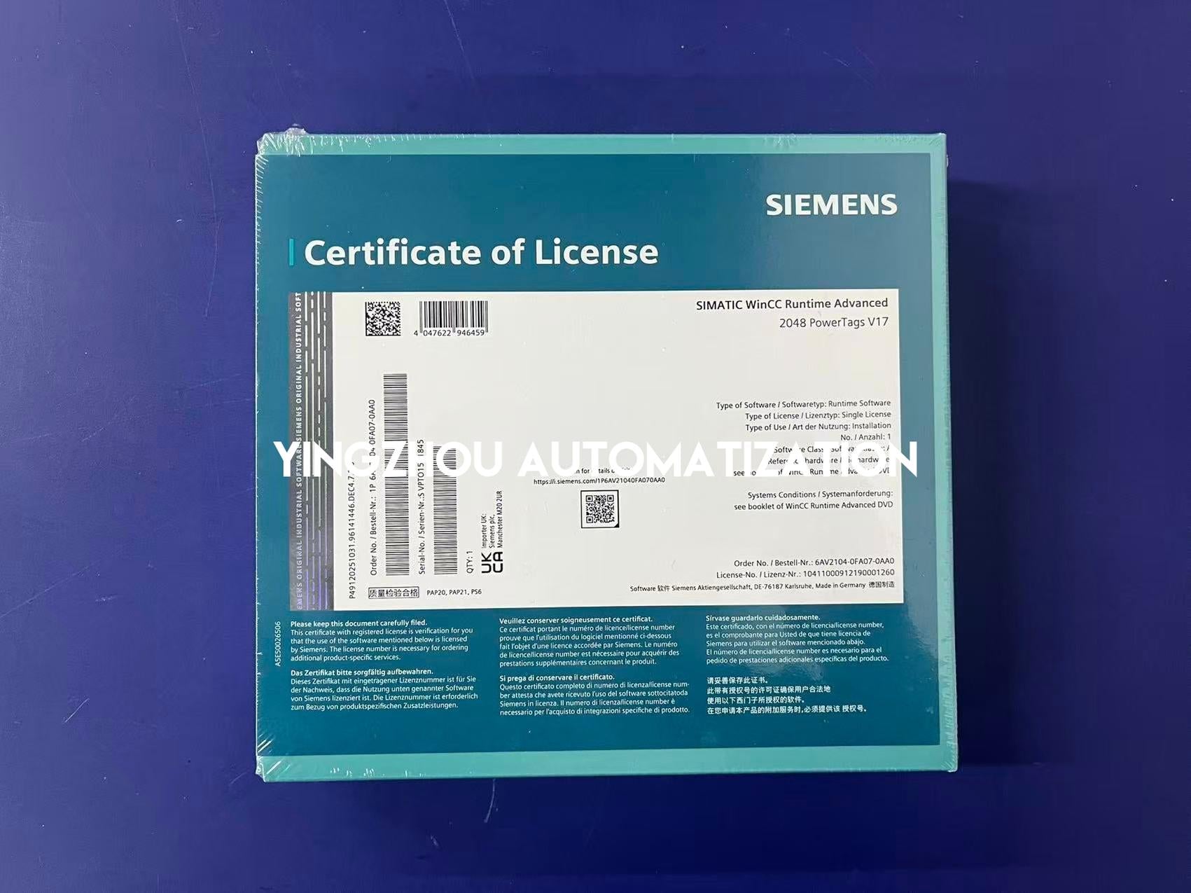 SIEMENS SIMATIC WinCC Runtime Advanced 2048 PowerTags V17 6AV2104-0FA07-0AA0-YingZhou Automatization