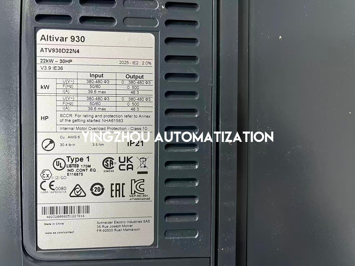 Schneider ATV930D22N4 Altivar Process ATV930 22kW 30HP Normal Duty 18.5kW 25HP Heavy Duty 380-480V Modbus TCP Variable Speed Drive-YingZhou Automatization