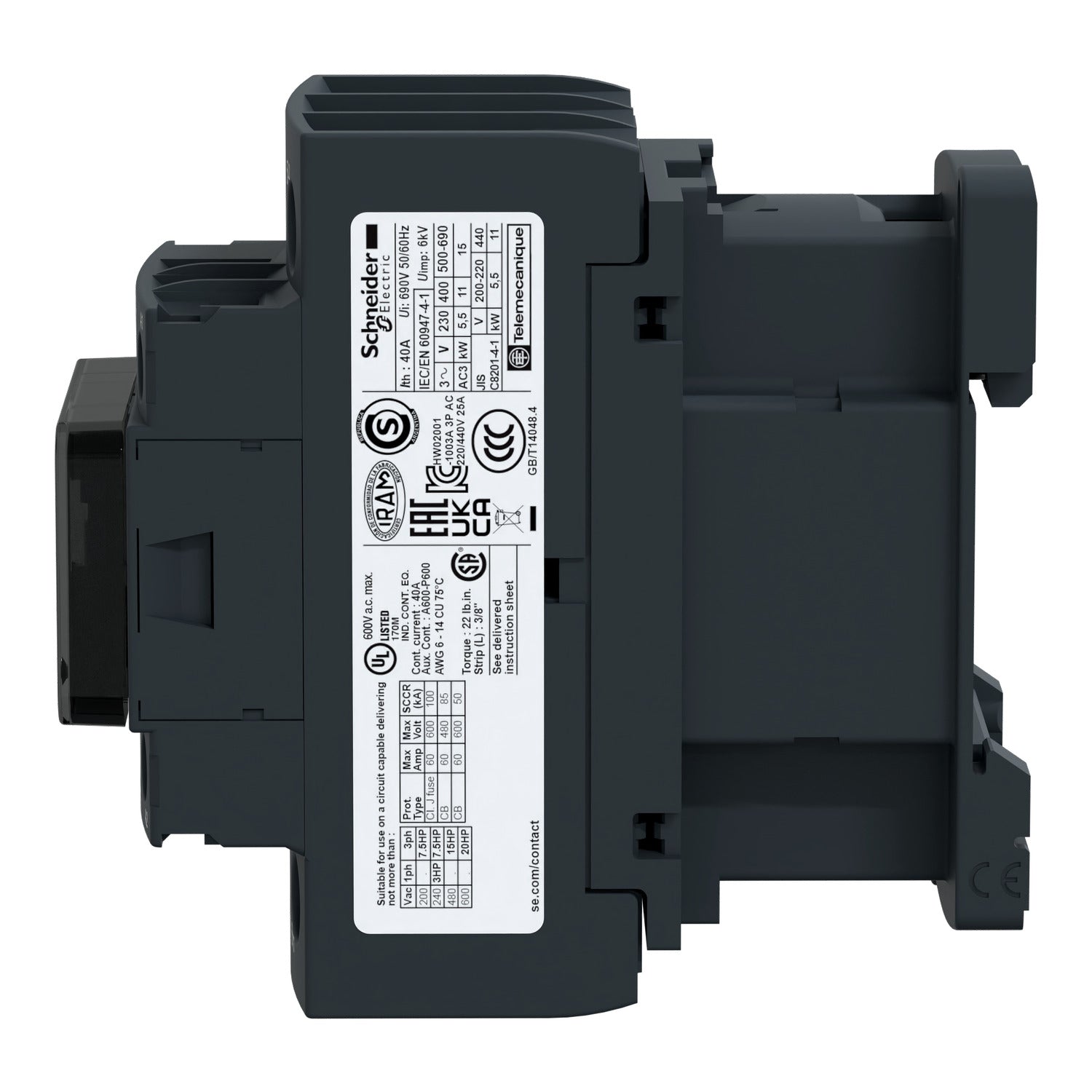 Schneider Electric LC1D38M7 TeSys Deca Contactor | 3P, AC-3 38A, 220V AC Coil, 18.5kW-YingZhou Automatization