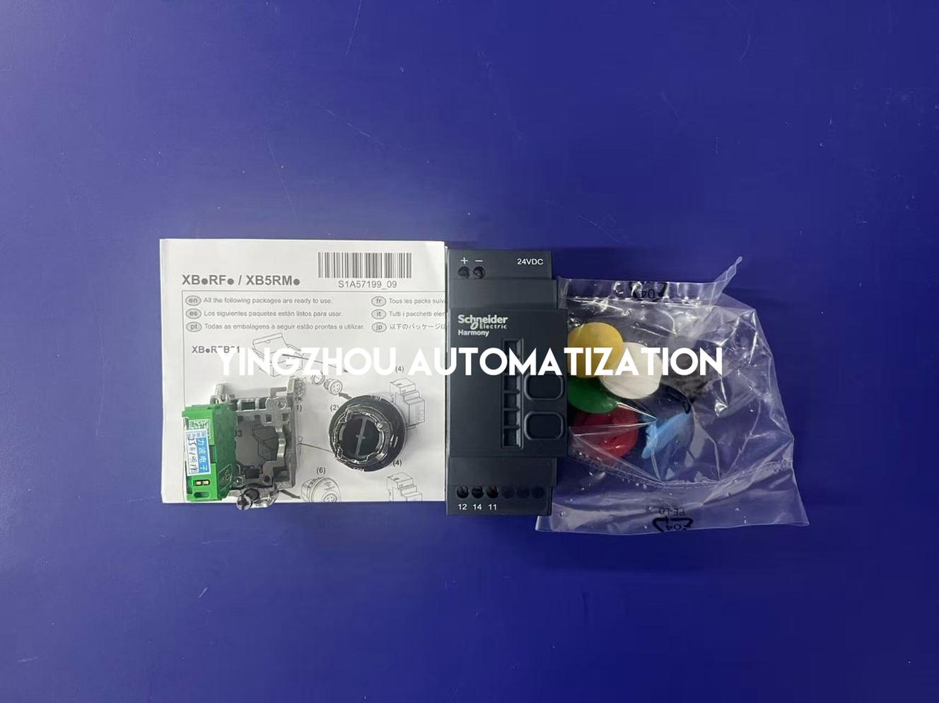 Schneider Harmony XB4R Series Wireless and Batteryless Package XB4RFB01, Wireless metal 22mm black pushbutton, non configurable receiver, 24V DC-YingZhou Automatization