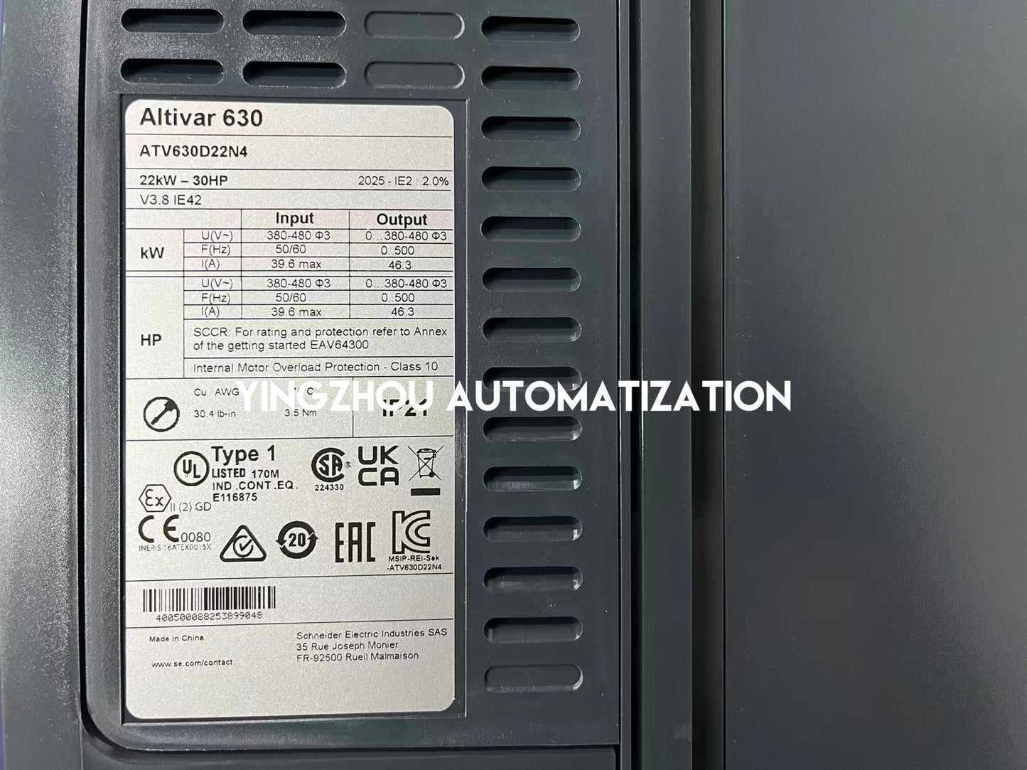Schneider Variable Speed Drive Altivar Process ATV600 Series Frequency Inverter ATV630D22N4 22KW 30HP 46.3A 380-480V 3PH IP21 VFD-YingZhou Automatization