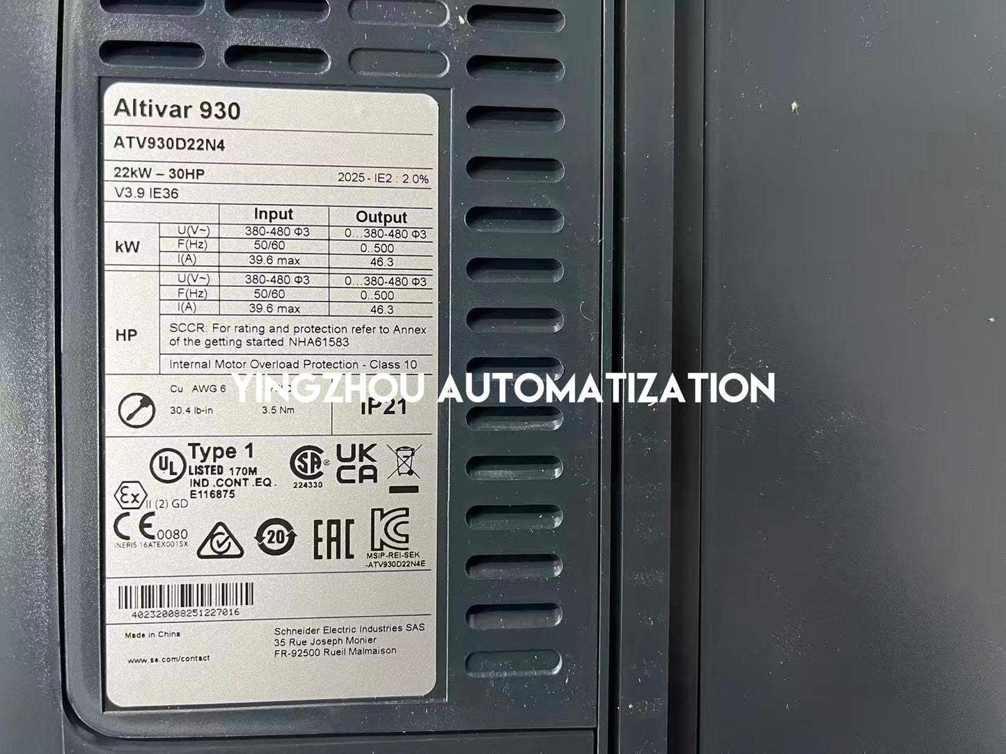 Schneider Variable Speed Drive Altivar Process ATV900 Series Frequency Inverter ATV930D22N4 22KW 400/480V 3PH IP21 with braking unit VFD-YingZhou Automatization