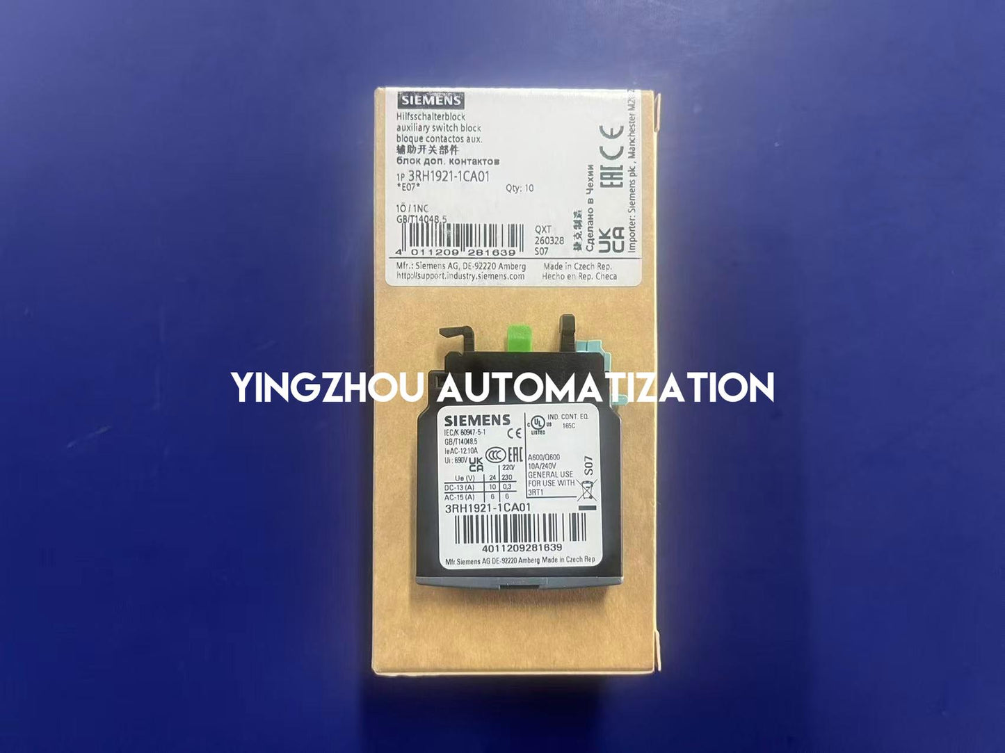 Siemens 3RH1921-1CA01 | SIRIUS Auxiliary Switch Block | 1NC Front Mount | Screw Terminal Contactor Block | Brand New Original-YingZhou Automatization