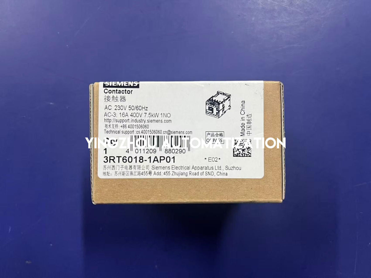 Siemens 3RT6018-1AP01 SIRIUS 3RT6 16A 7.5kW 3-Pole Contactor 230V AC Coil 1NO-YingZhou Automatization