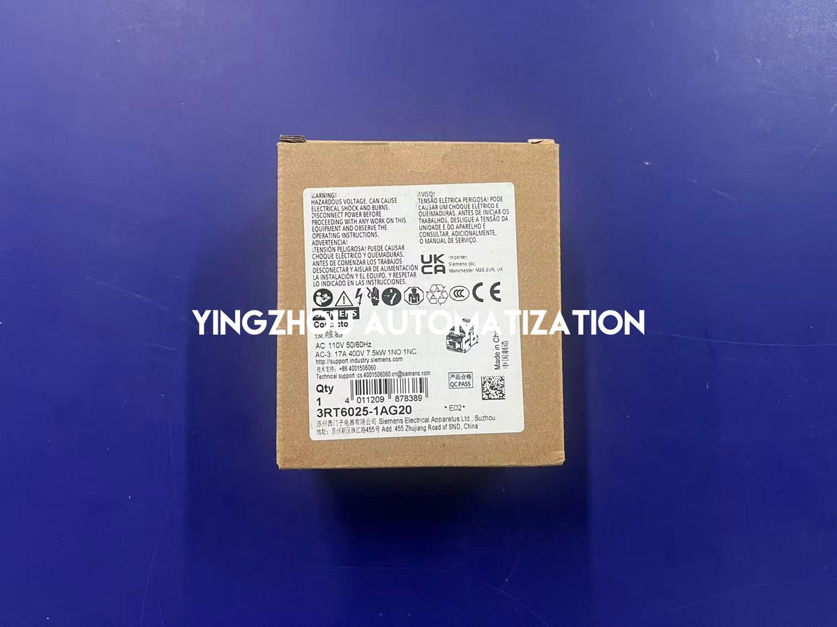 Siemens 3RT6025-1AG20 SIRIUS 17A 110V AC Contactor 3-Pole-YingZhou Automatization