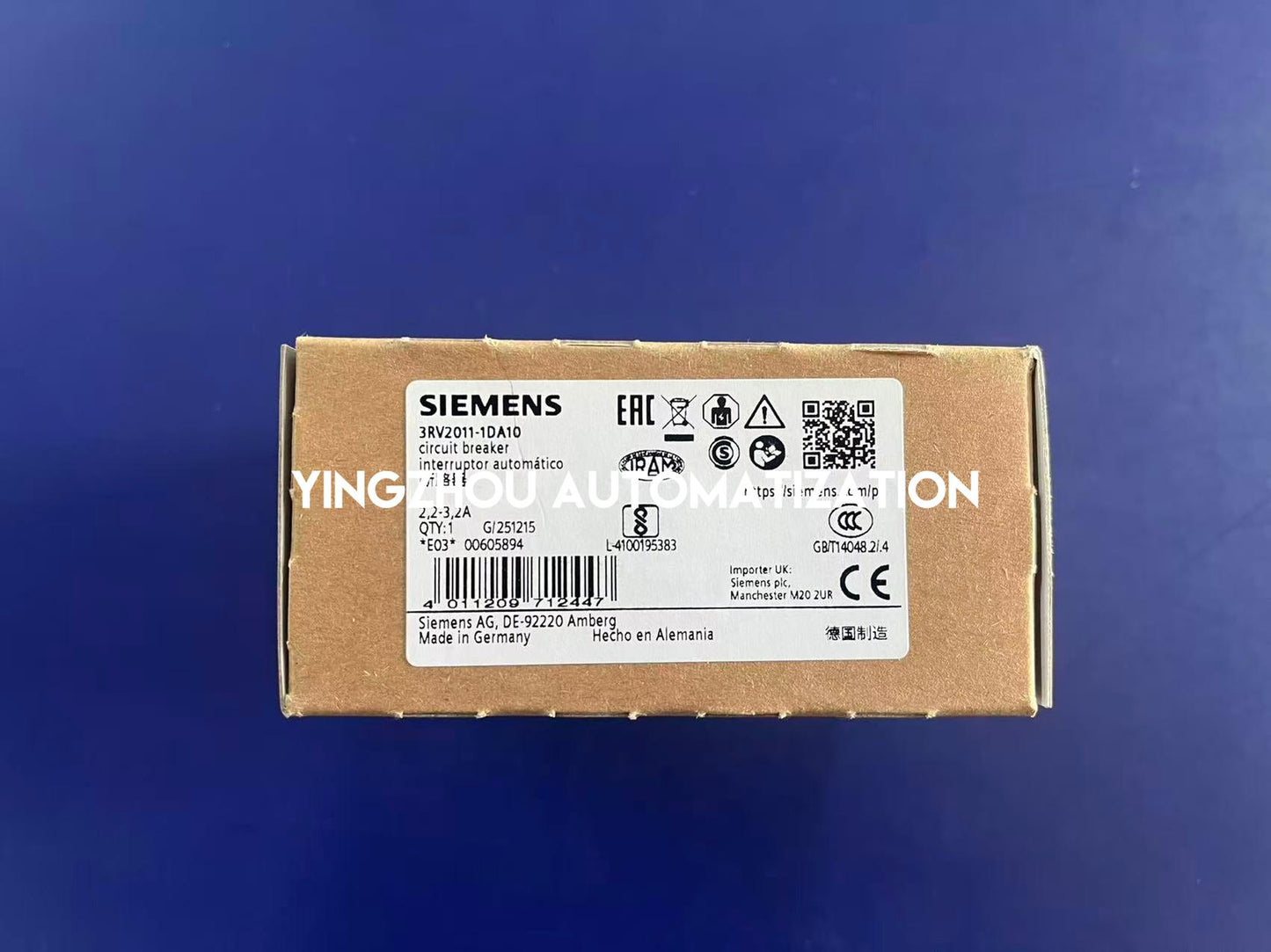 Siemens 3RV2011-1DA10 SIRIUS Motor Starter Protector | 2.2A - 3.2A | Size S00 | Class 10-YingZhou Automatization