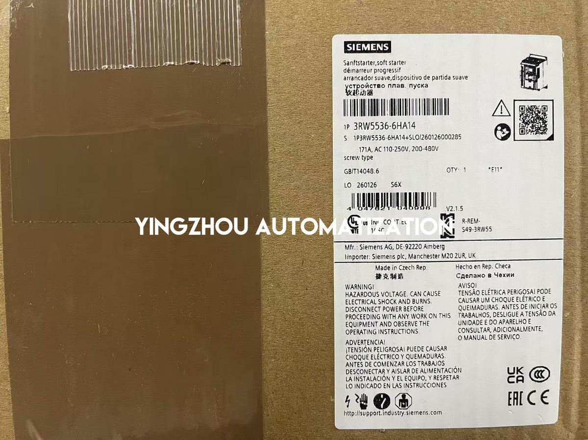 Siemens 3RW5536-6HA14 SIRIUS 3RW55 90kW 171A Soft Starter-YingZhou Automatization