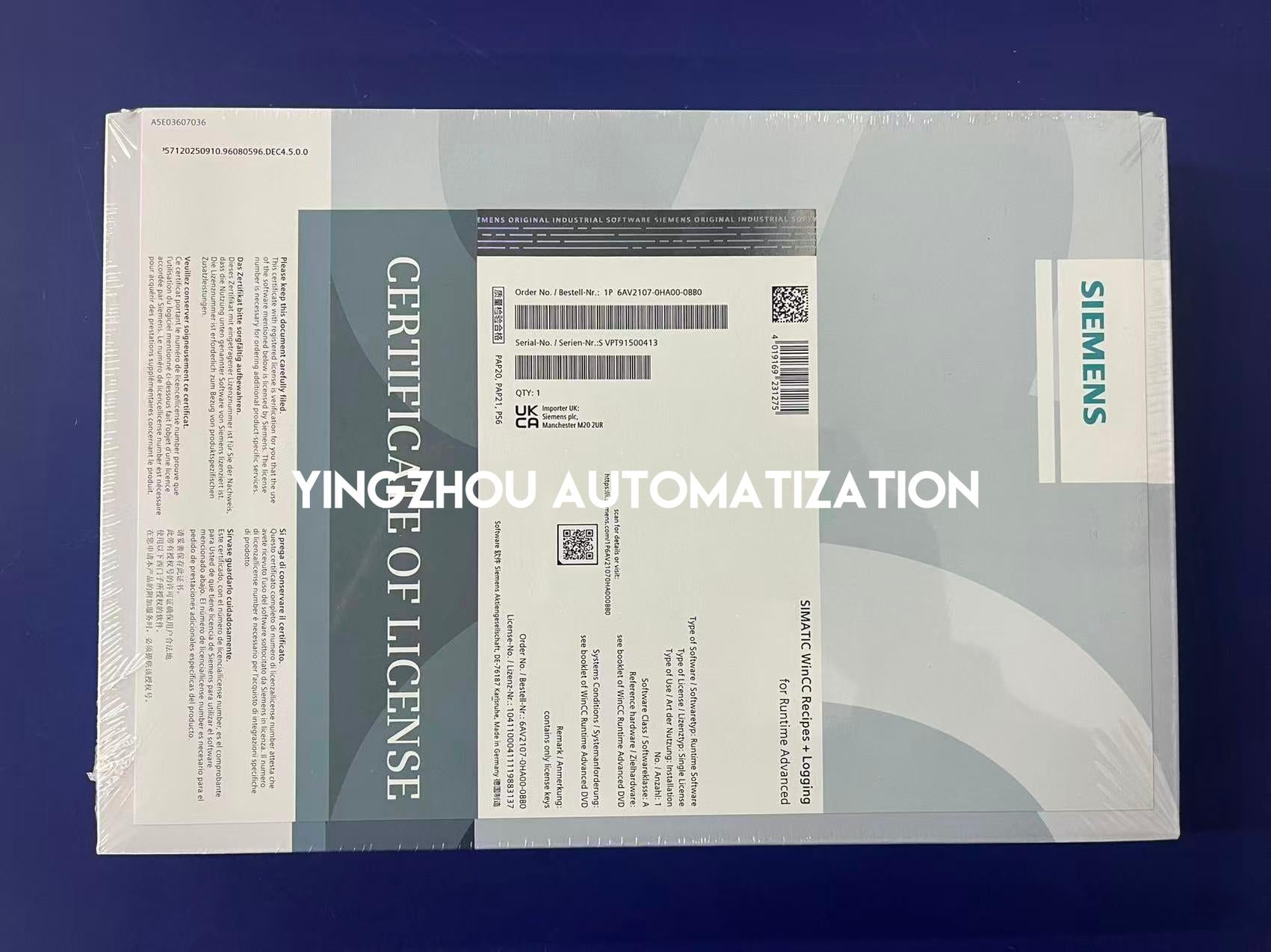 Siemens 6AV2107-0HA00-0BB0 WinCC Comfort V17 Software Upgrade | License Key | Brand New Original-YingZhou Automatization