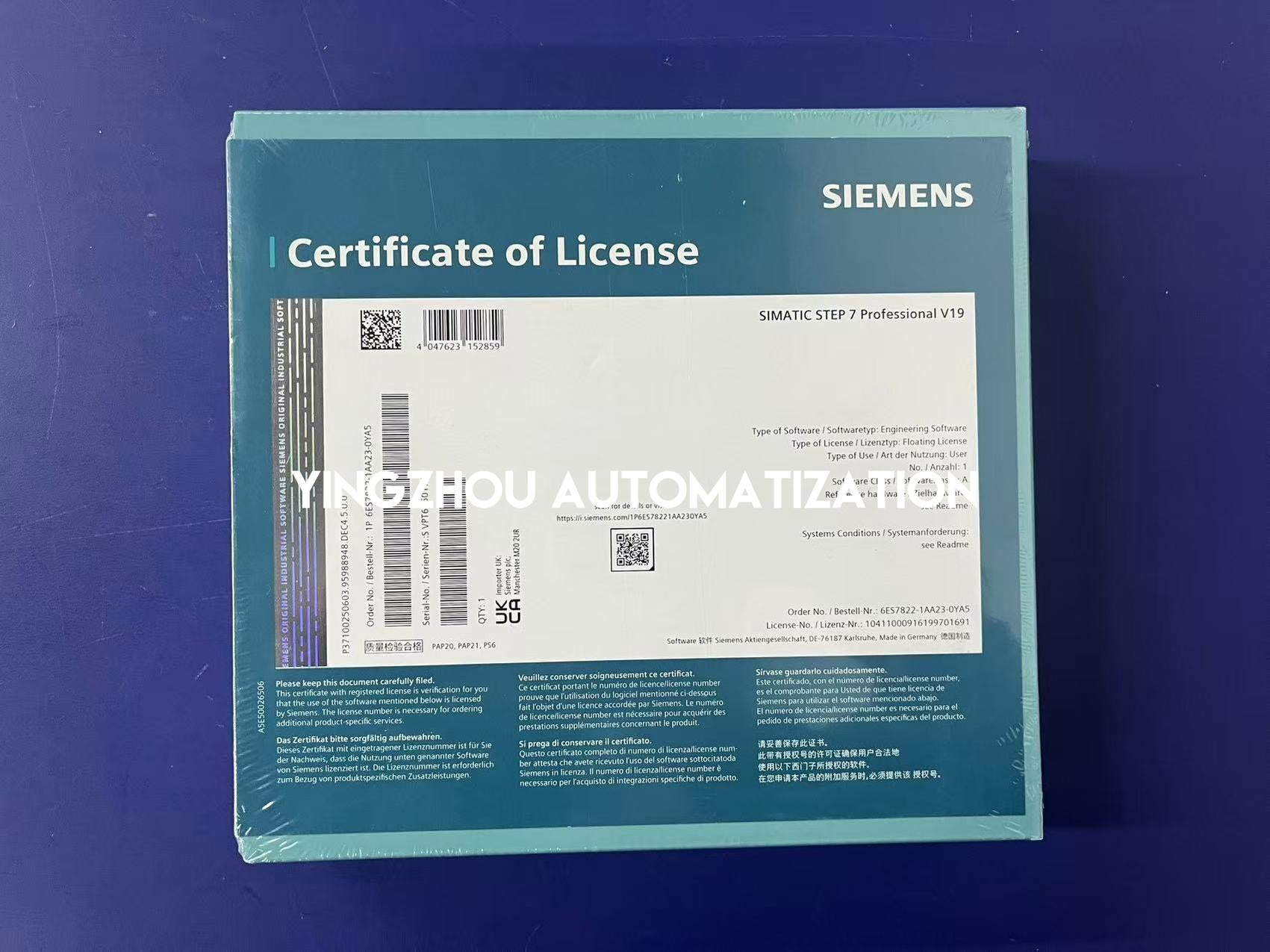 Siemens SIMATIC STEP 7 Professional V19 Upgrade | TIA Portal Engineering | 6ES7822-1AA24-0YE5-YingZhou Automatization