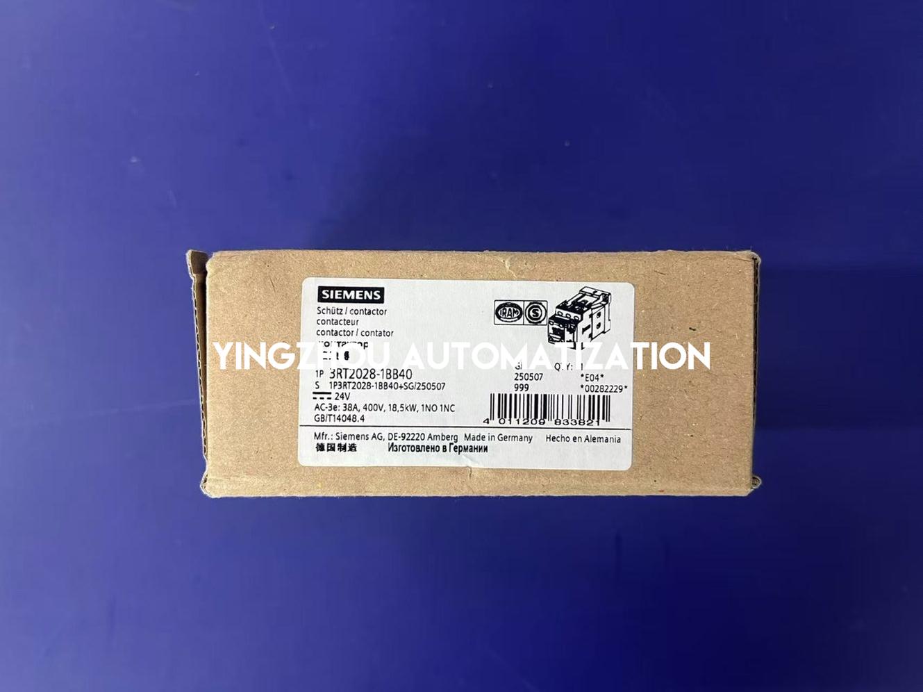 Siemens SIRIUS Power Contactor | 18.5kW (40A), 24V DC Coil | 3-Pole, 1NO+1NC | 3RT2028-1BB40-YingZhou Automatization