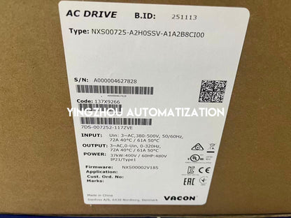 Vacon 136F0516 NXS00725-A2H0SSV-A1A2B8CI00 AC Drive | 37kW (50HP) 400V 72A | NXS Series VFD | IP21/UL Type 1 | Brand New Original-YingZhou Automatization