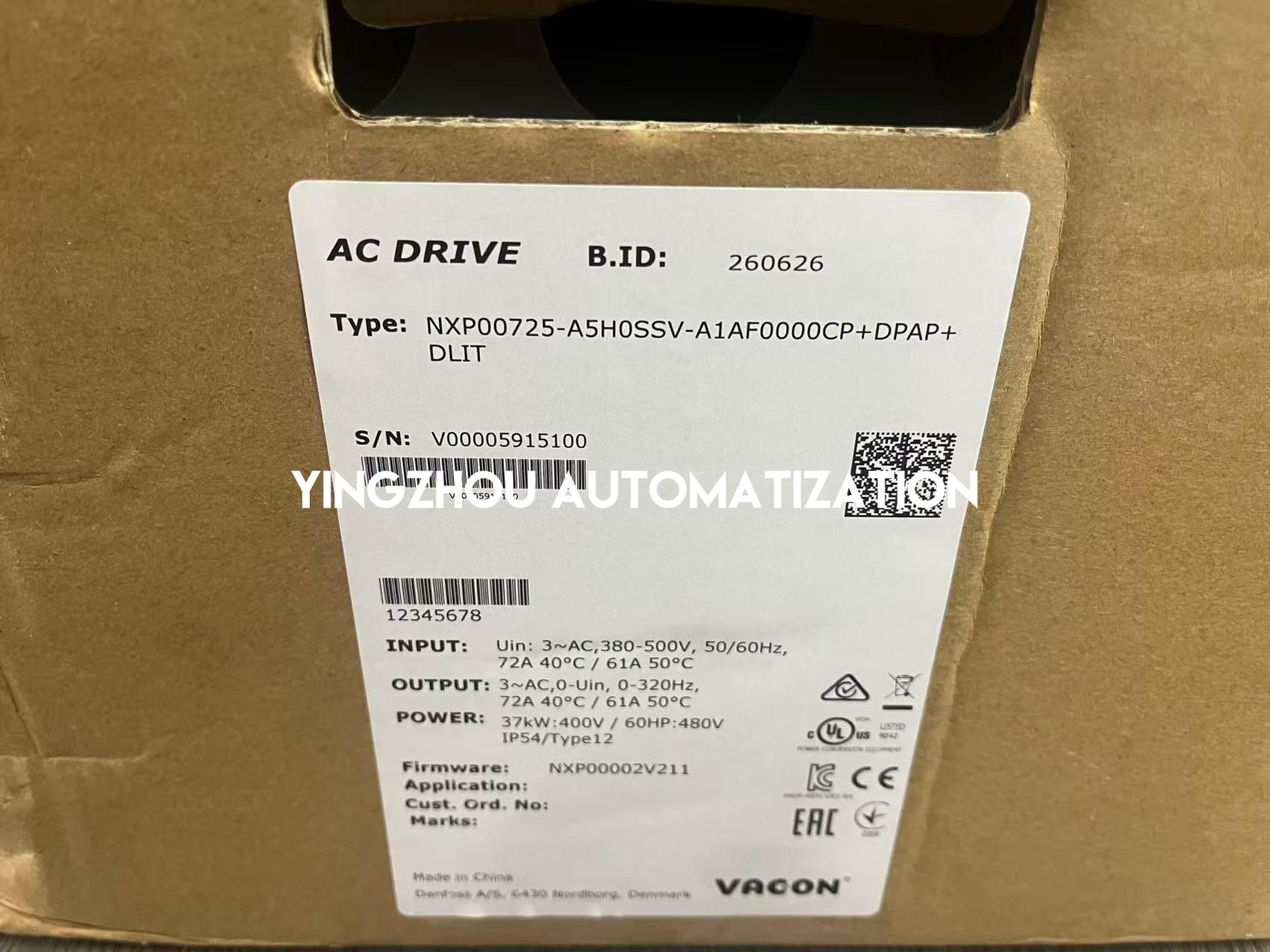 Vacon NXP00725-A5H0SSV-A1AF0000CP+DPAP+DLIT Variable Frequency Drive | NXP Series | 37kW 50HP | 400V 3-Phase | High-Performance Industrial Inverter | Brand New Original-YingZhou Automatization